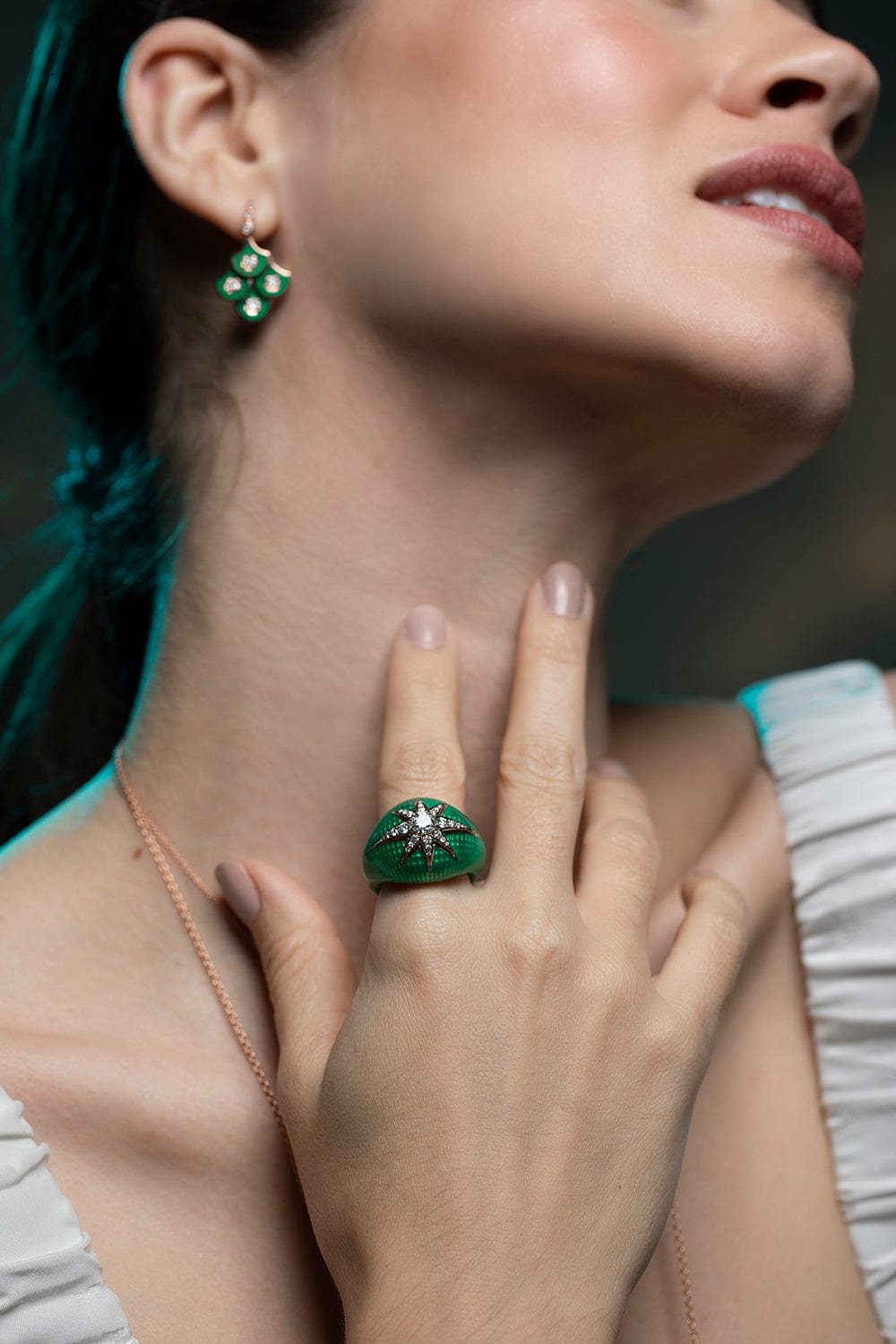 SELIM MOUZANNAR-Green Enamel Aida Ring-ROSE GOLD