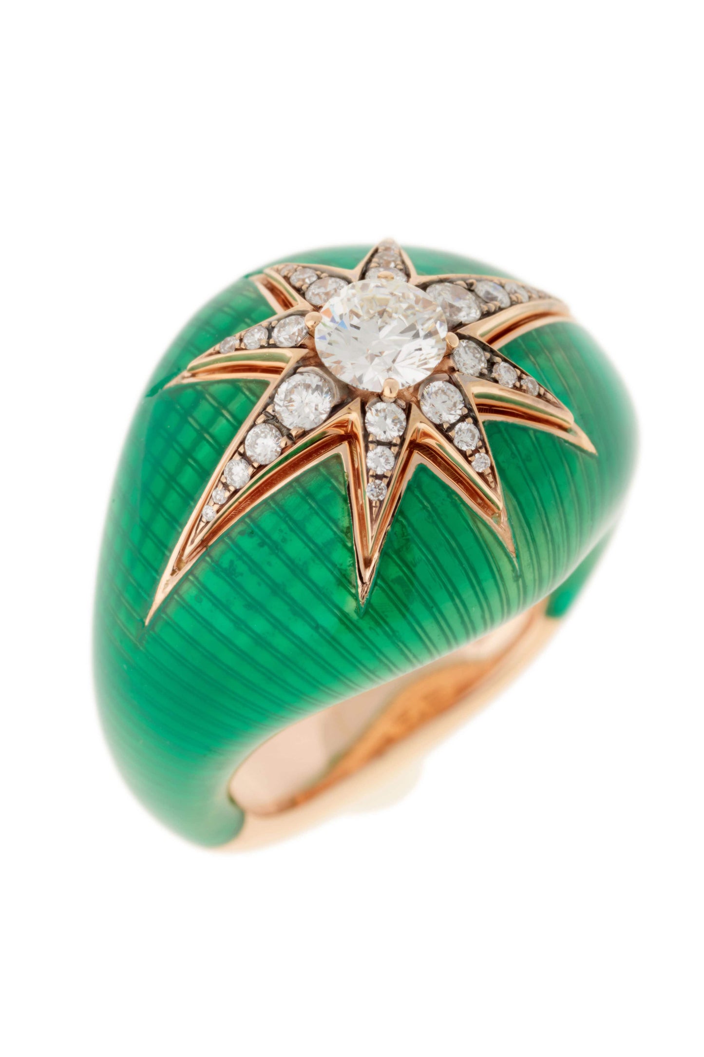 SELIM MOUZANNAR-Green Enamel Aida Ring-ROSE GOLD
