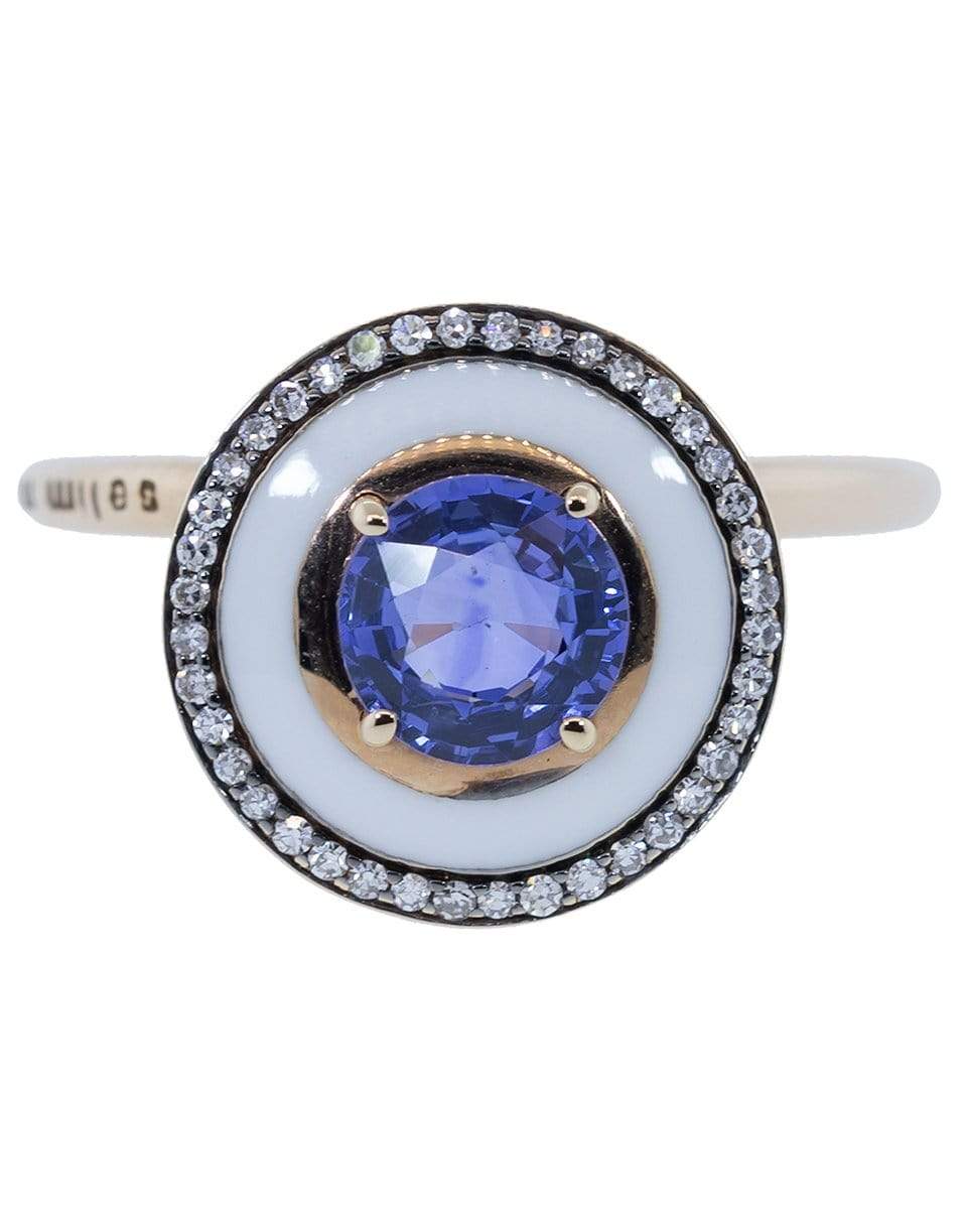 SELIM MOUZANNAR-Blue Sapphire and Diamond White Enamel Ring-ROSE GOLD