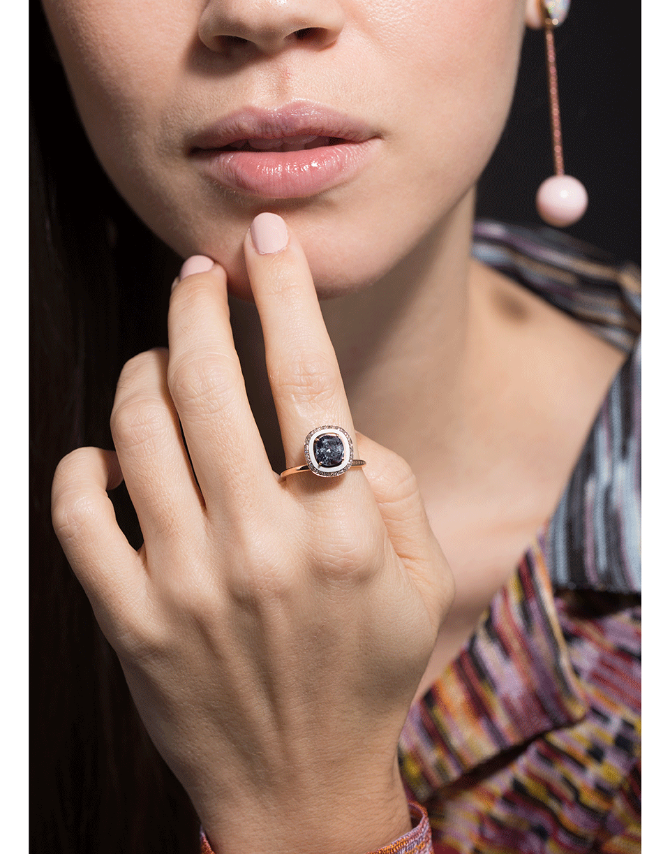 SELIM MOUZANNAR-Blue Sapphire and Diamond White Enamel Ring-ROSE GOLD