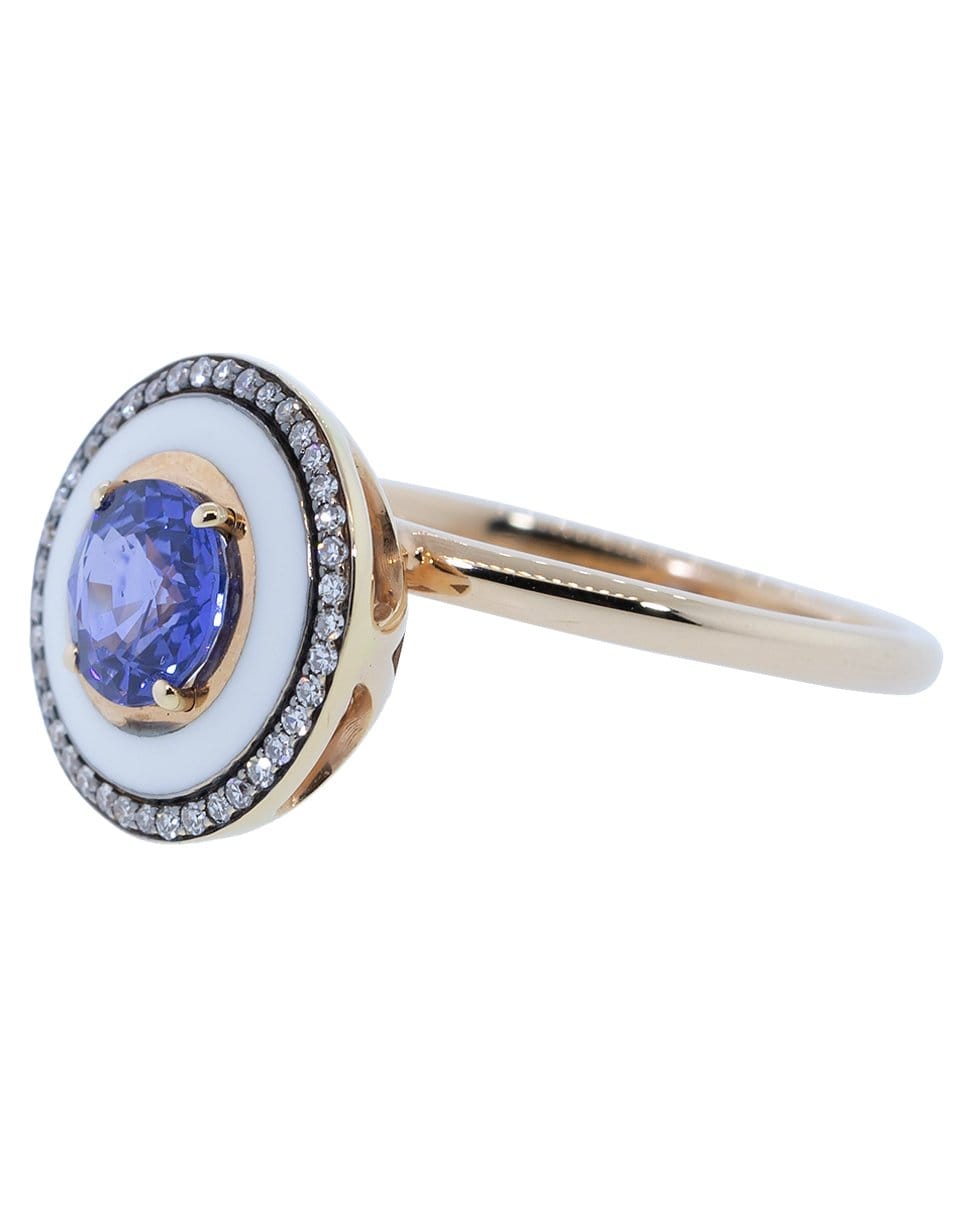 SELIM MOUZANNAR-Blue Sapphire and Diamond White Enamel Ring-ROSE GOLD