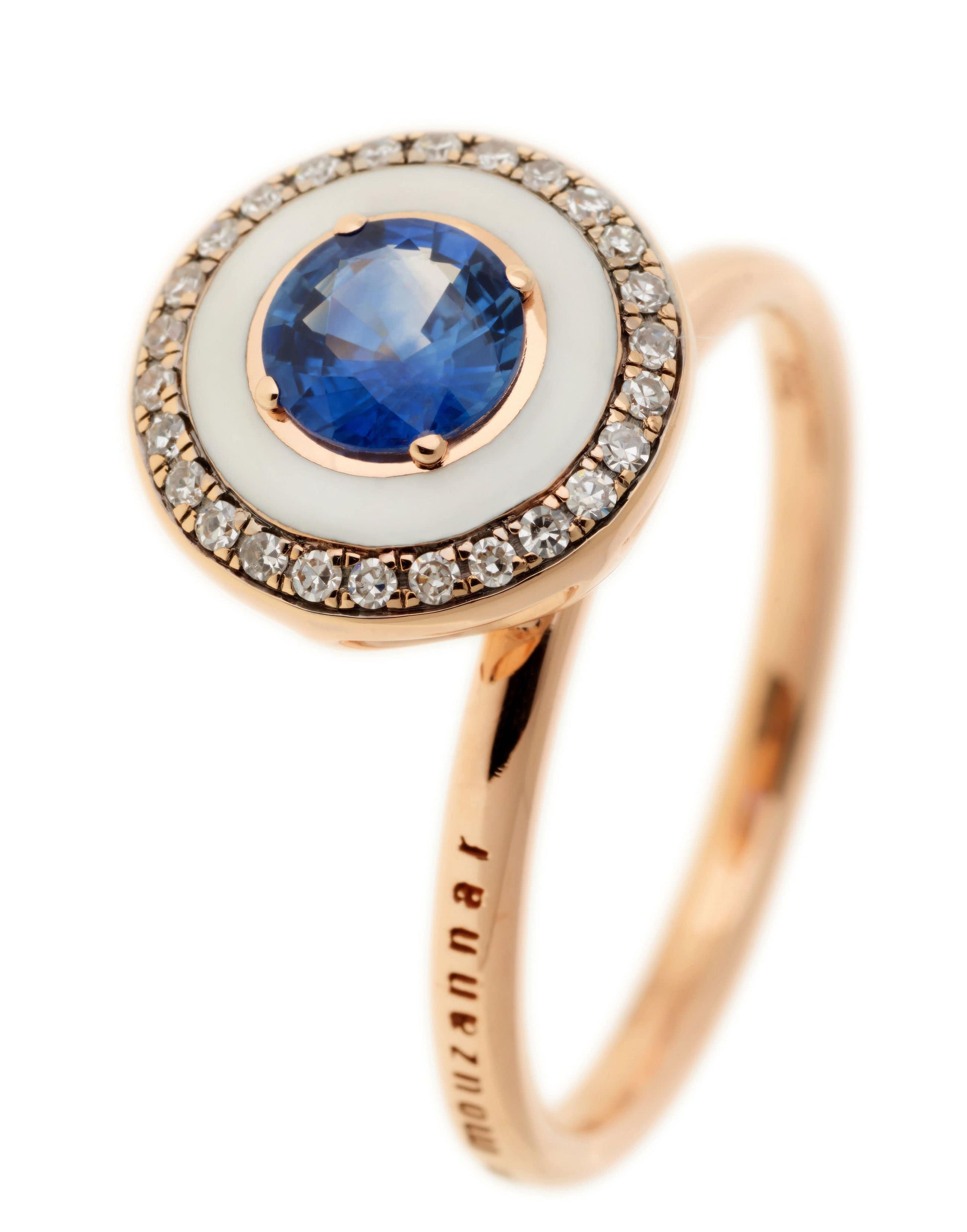 SELIM MOUZANNAR-Blue Sapphire and Ivory Enamel Ring-ROSE GOLD