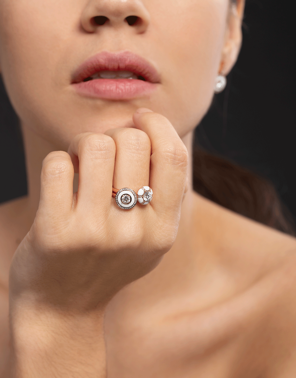 SELIM MOUZANNAR-Round Diamond and White Enamel Ring-ROSE GOLD