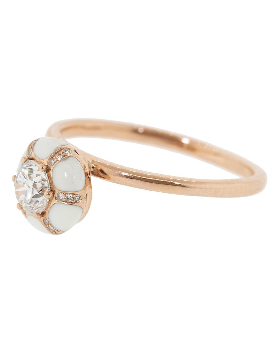SELIM MOUZANNAR-Round Diamond and White Enamel Ring-ROSE GOLD