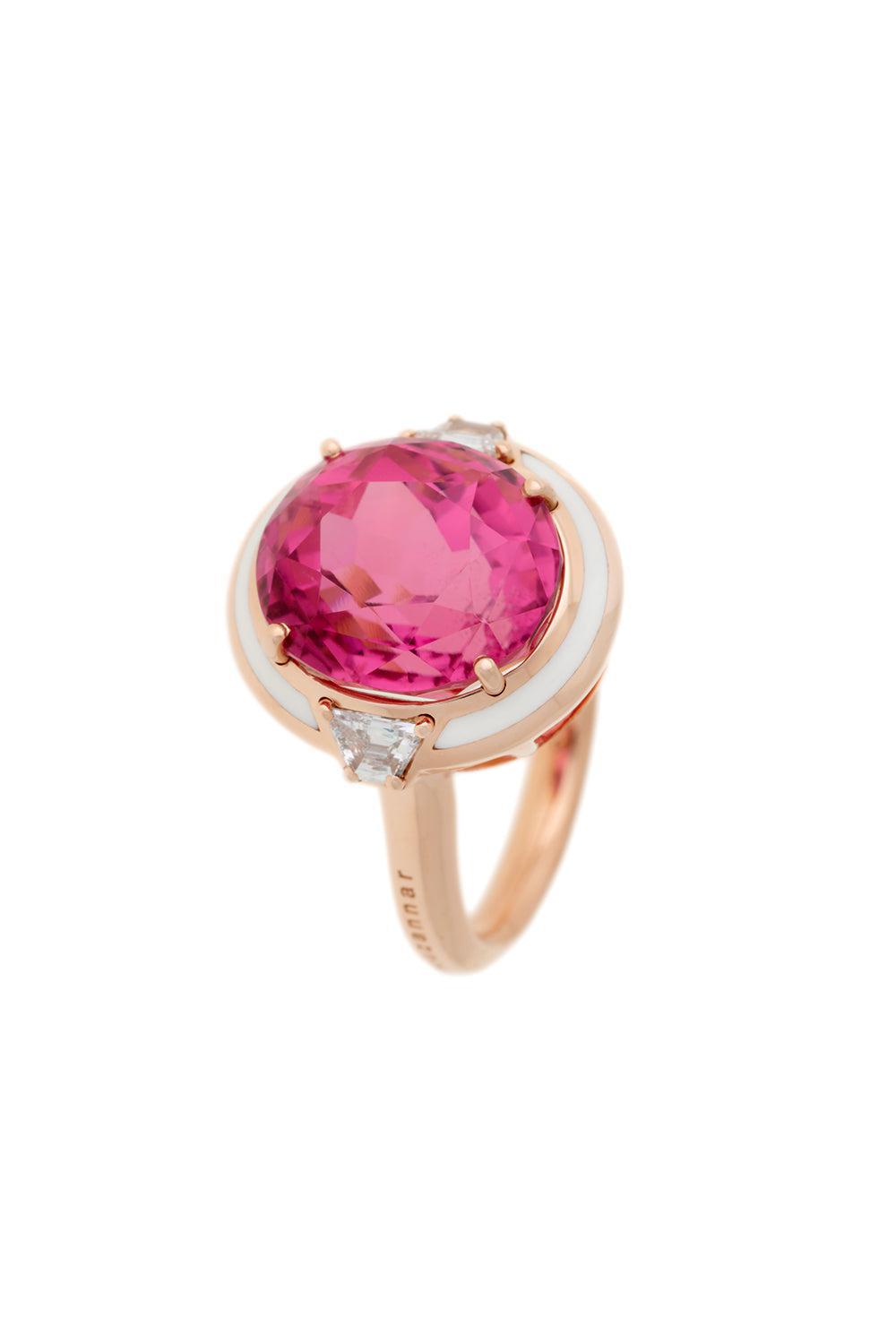 White Enamel Pink Tourmaline Ring-ROSE GOLD-JEWELRYFINE JEWELRING-SELIM MOUZANNAR