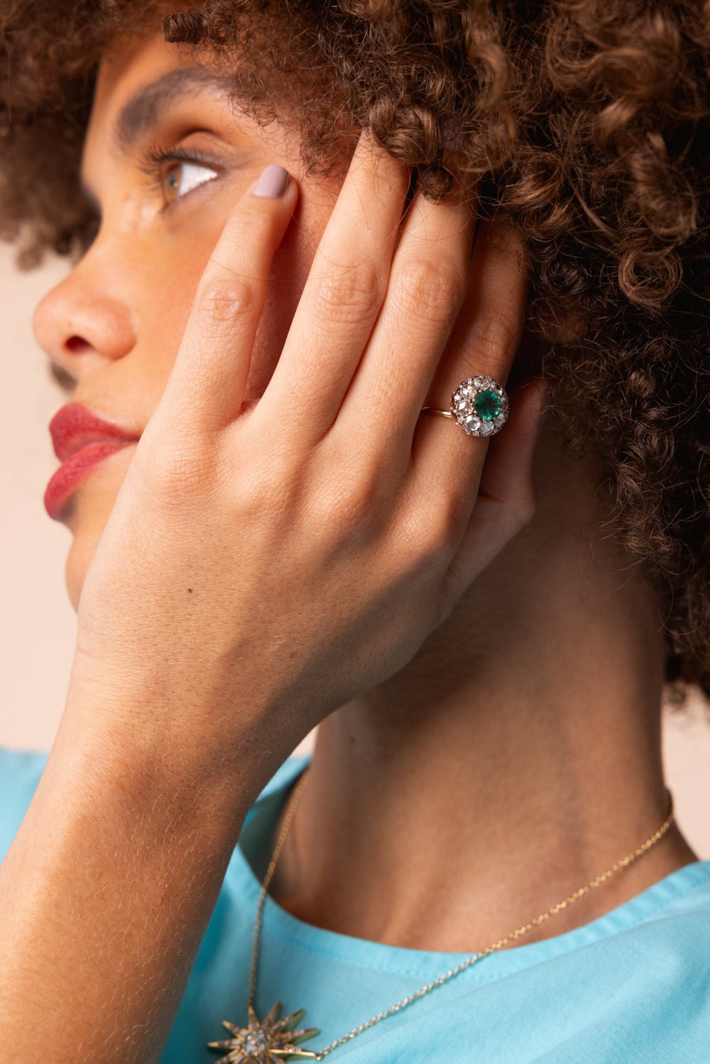 SELIM MOUZANNAR-Beruit Emerald Diamond Ring-ROSE GOLD