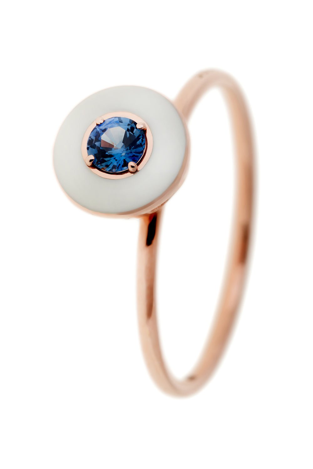SELIM MOUZANNAR-Mina White Enamel Blue Sapphire Ring-ROSE GOLD