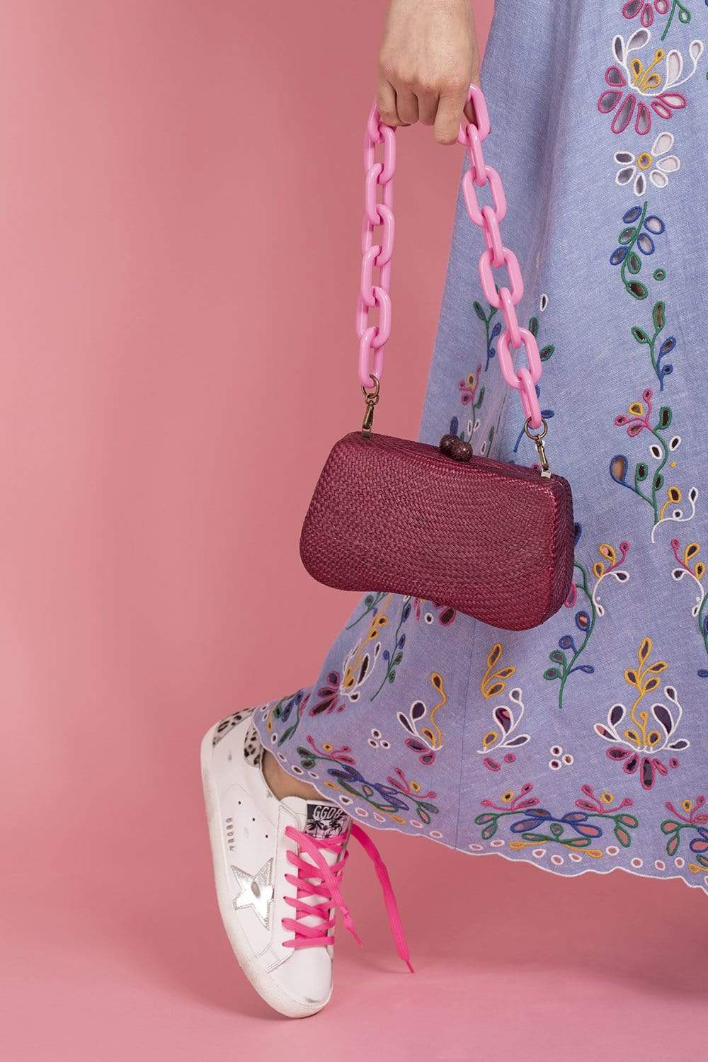 SERPUI-Bella Bun Clutch With Pink Strap-BURGUNDY