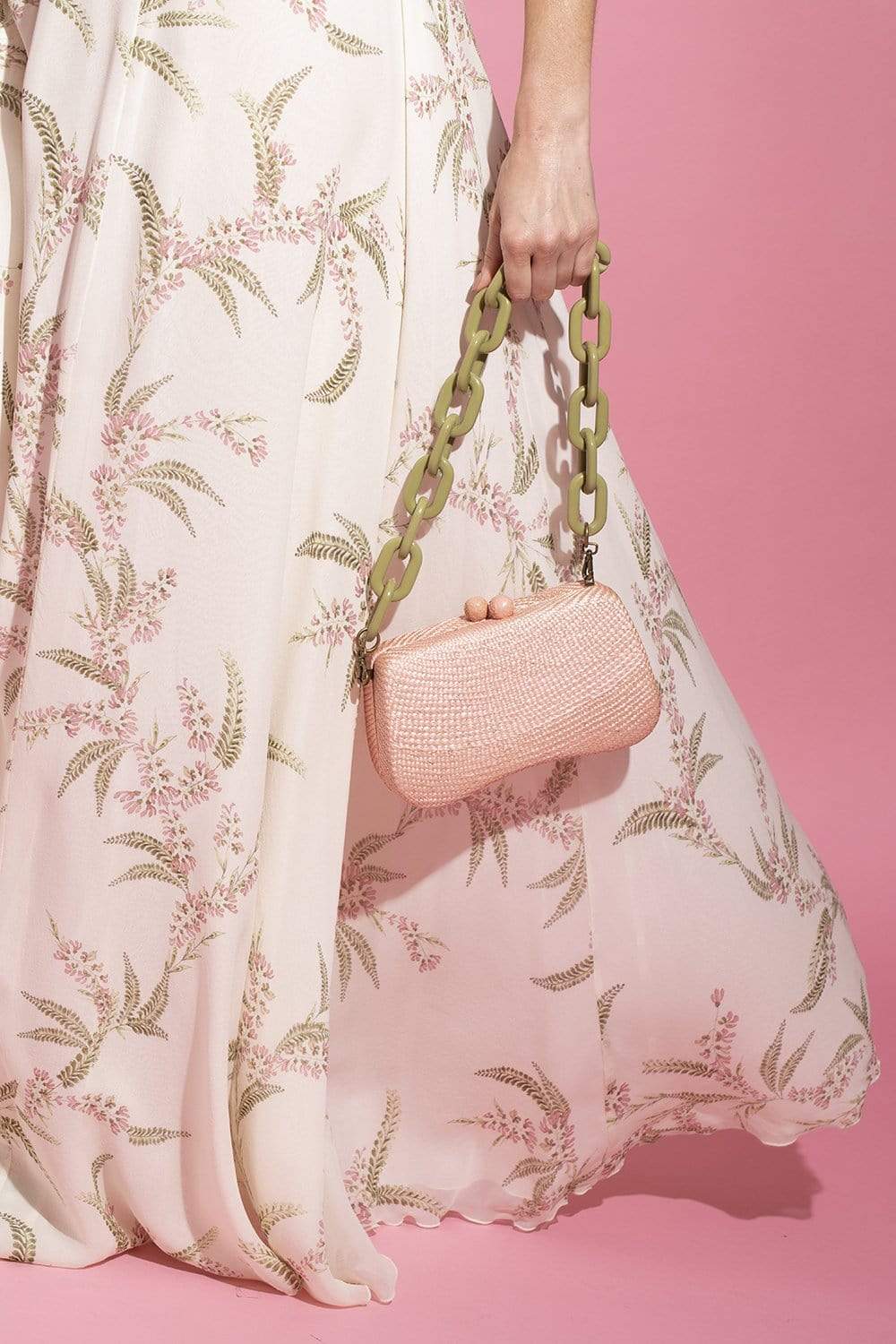 SERPUI-Bella Bun Clutch With Green Strap-PEACH