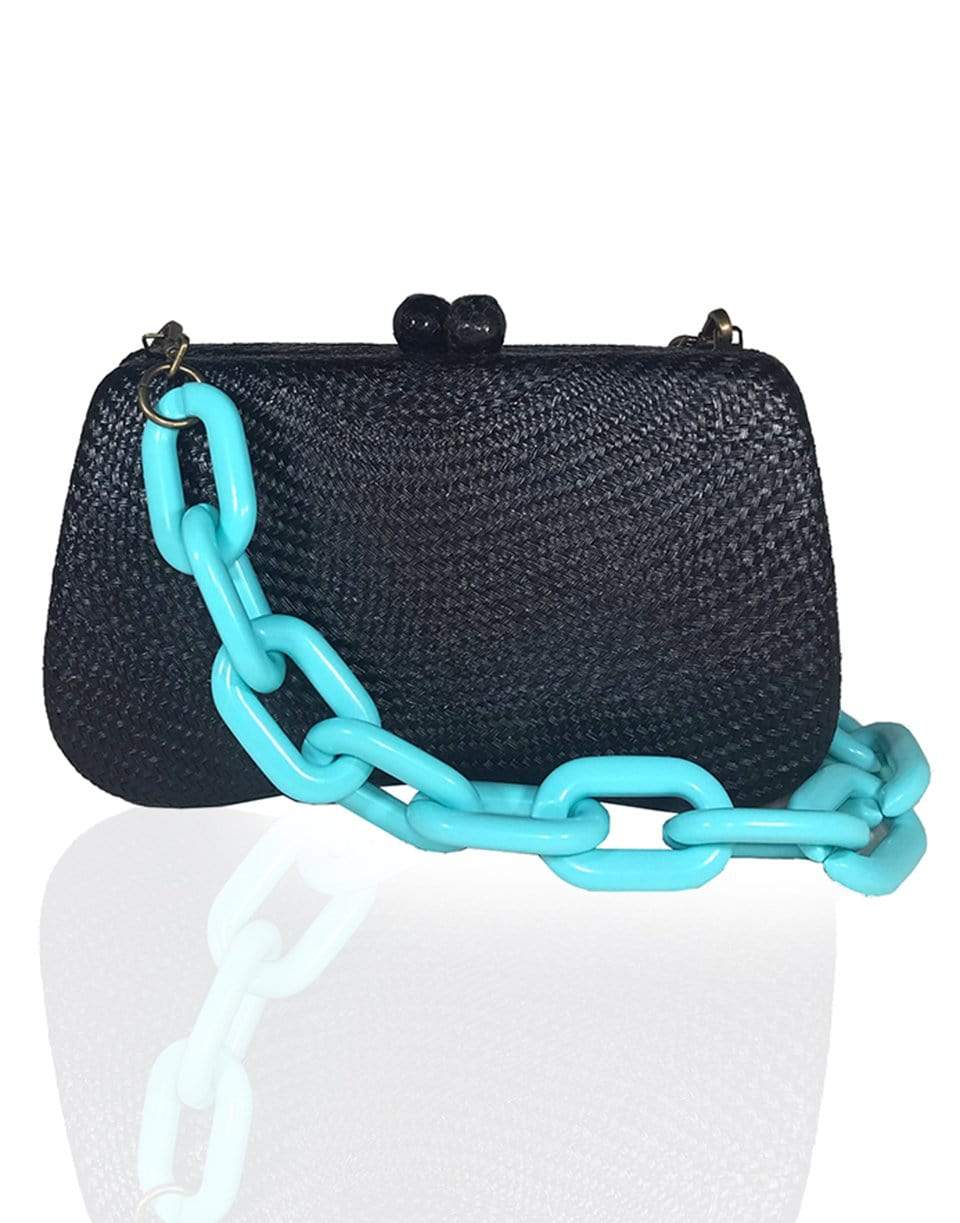 SERPUI-Bella Bun Clutch With Turquoise Strap-BLACK