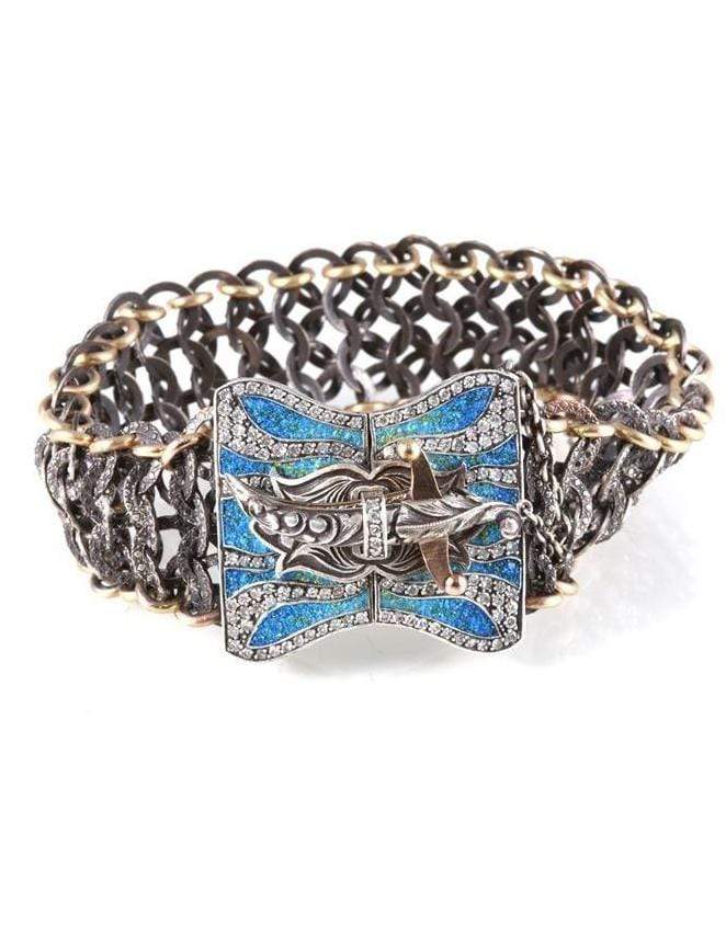 SEVAN BICAKCI-Turquoise and Diamond Chain Mail Bracelet-SILVER