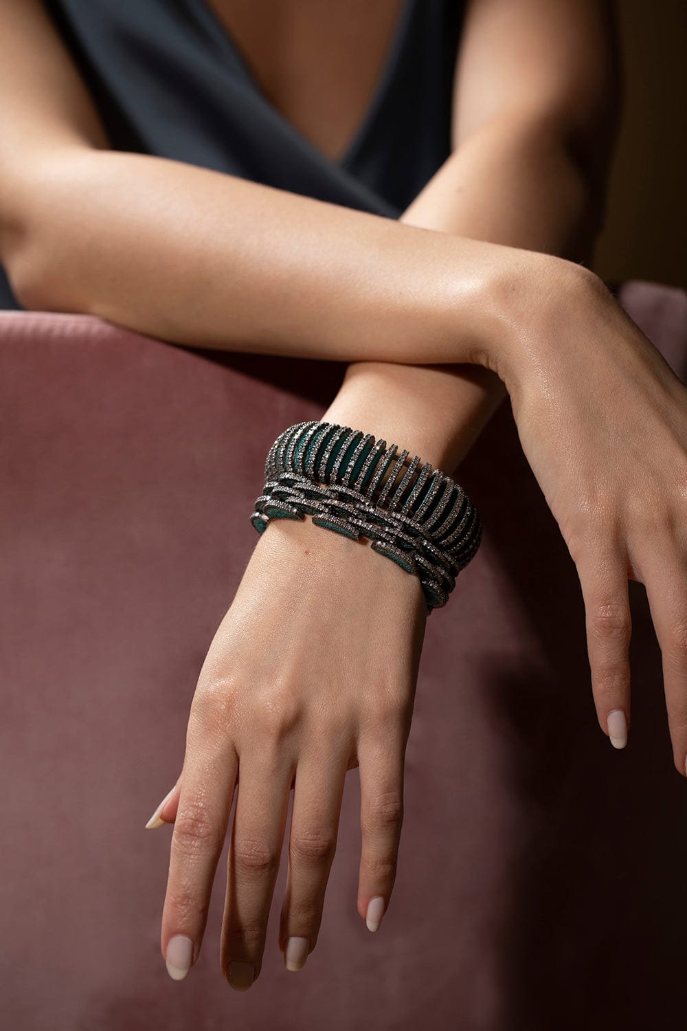 SEVAN BICAKCI-Articulated Diamond and Turquoise Cuff-YELLOW GOLD