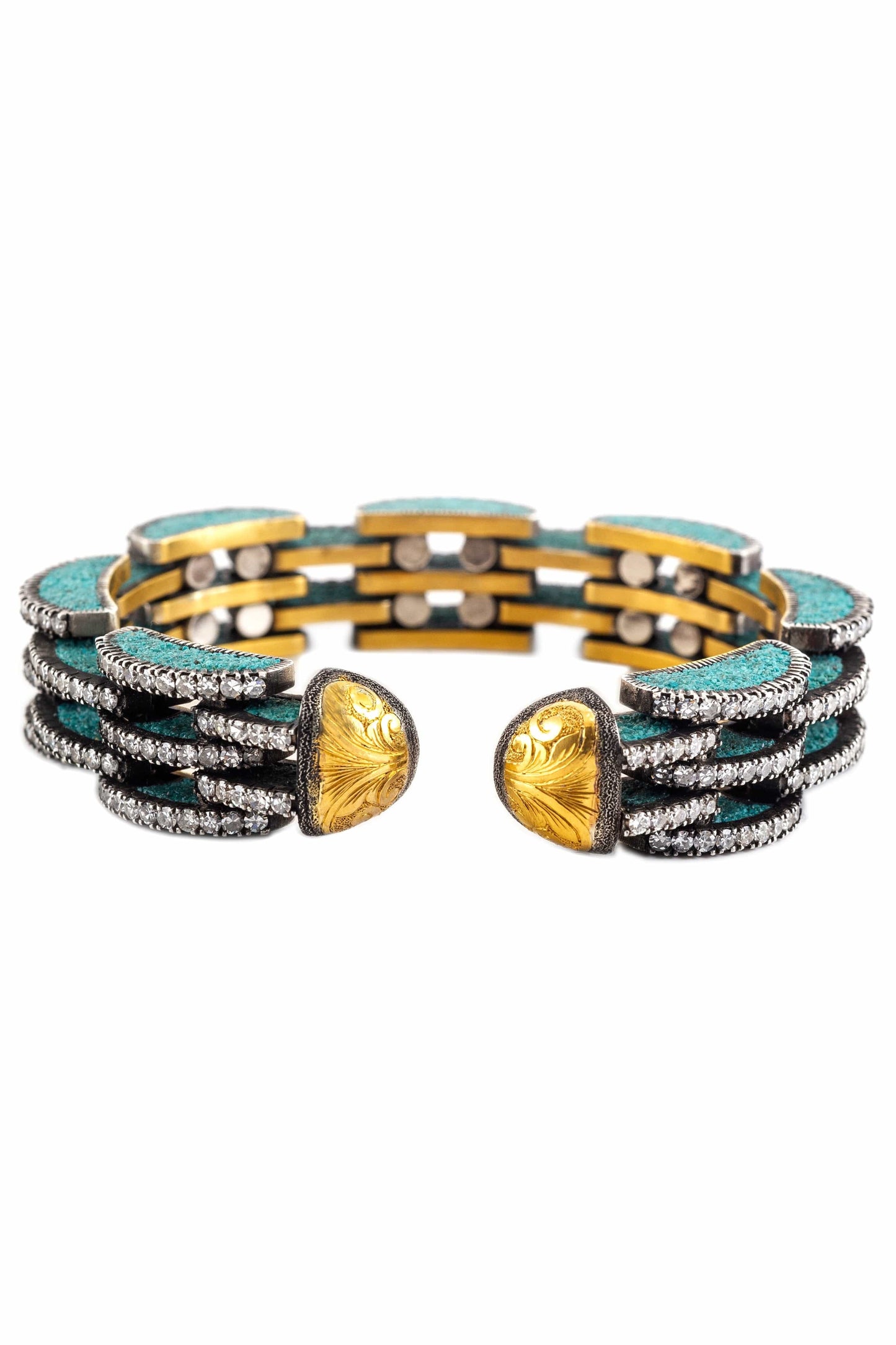 SEVAN BICAKCI-Articulated Diamond and Turquoise Cuff-YELLOW GOLD