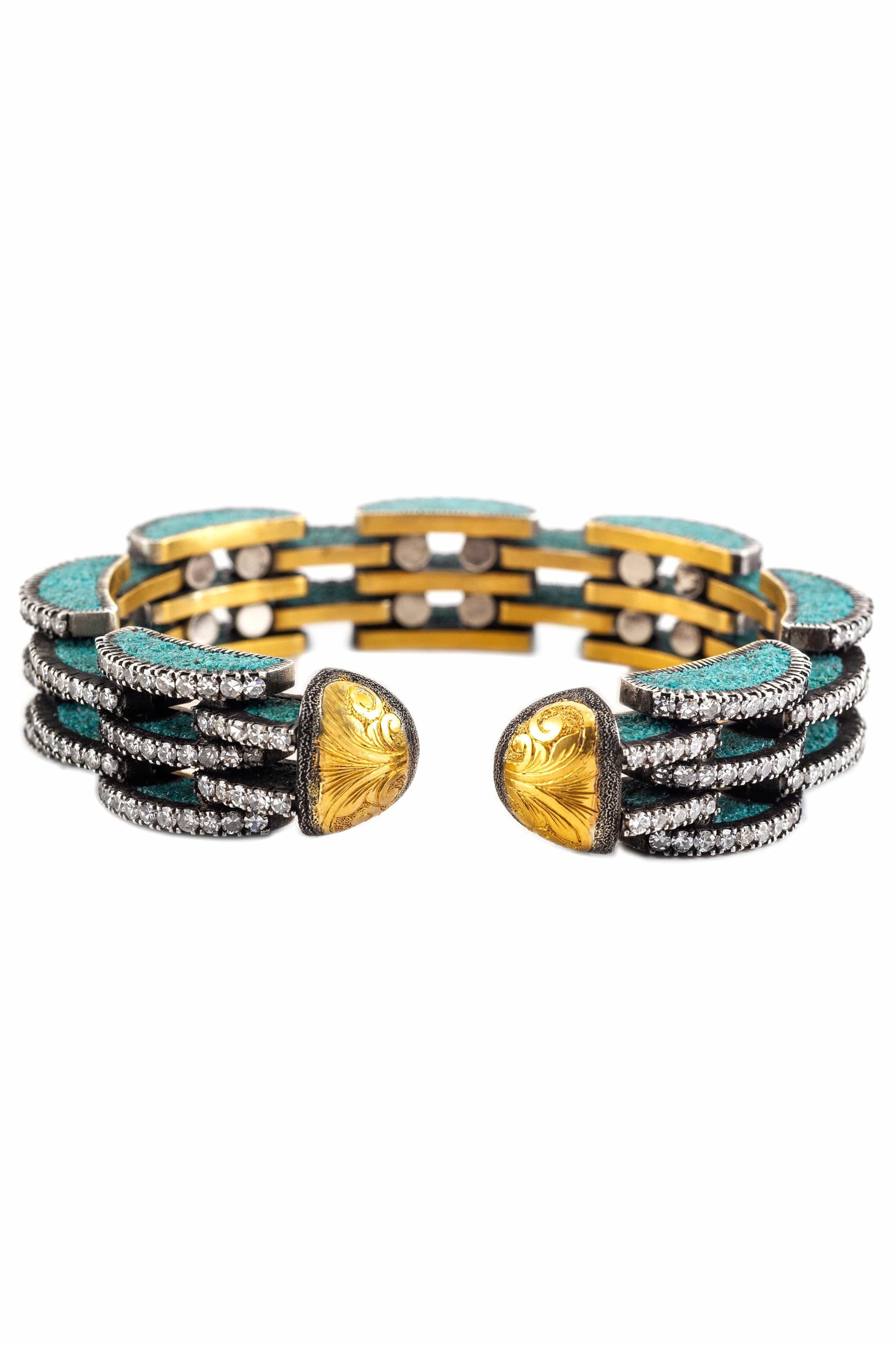 SEVAN BICAKCI-Articulated Diamond and Turquoise Cuff-YELLOW GOLD