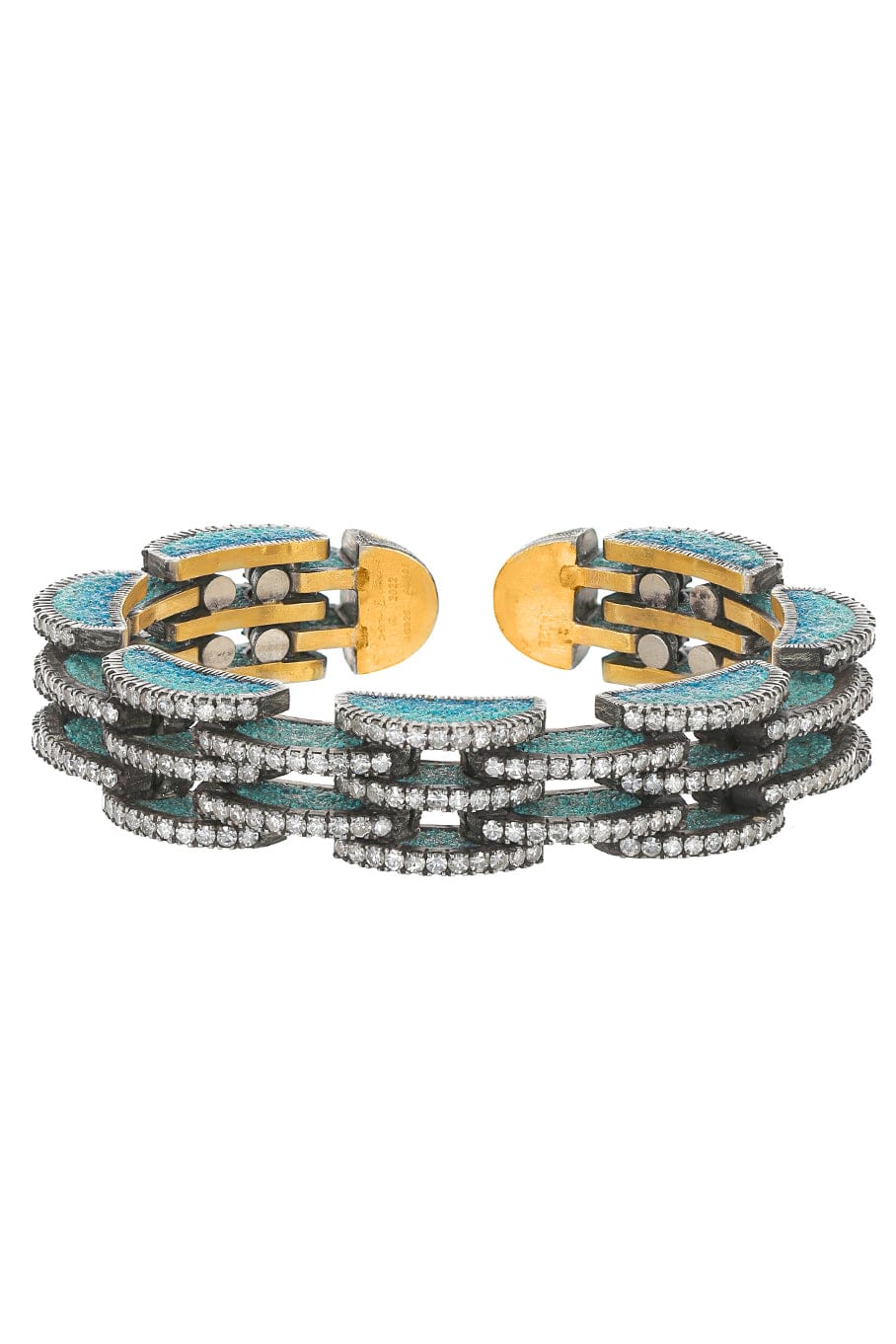 SEVAN BICAKCI-Articulated Diamond and Turquoise Cuff-YELLOW GOLD