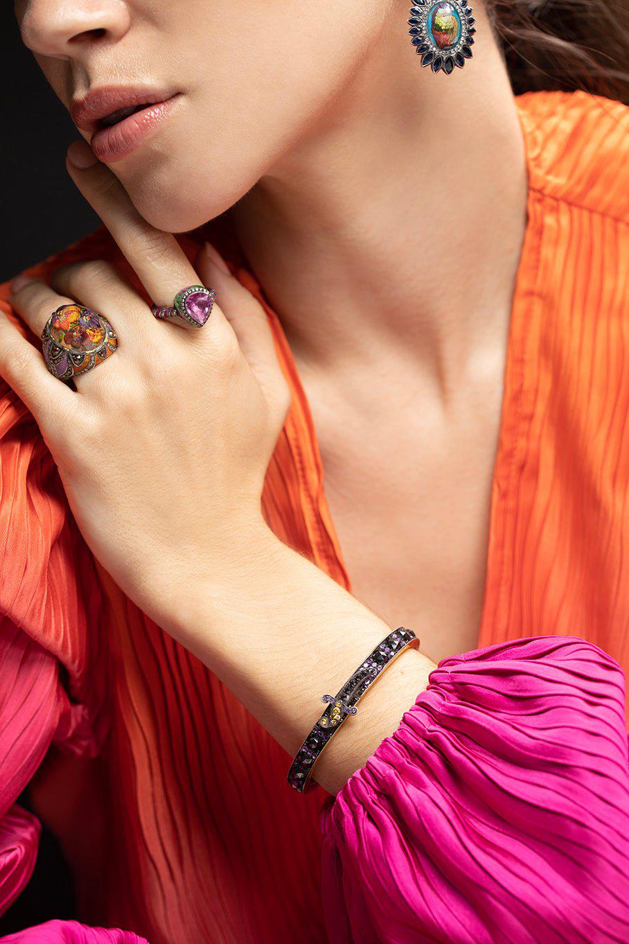 SEVAN BICAKCI-Black Diamond Amethyst Bangle-YELLOW GOLD
