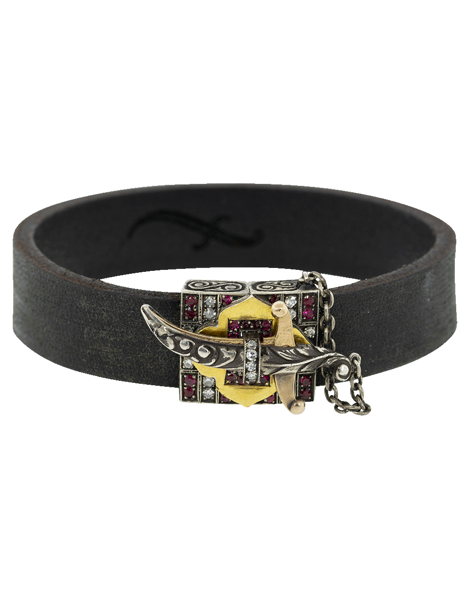 SEVAN BICAKCI-Black Leather Diamond Dagger Bracelet-YELLOW GOLD