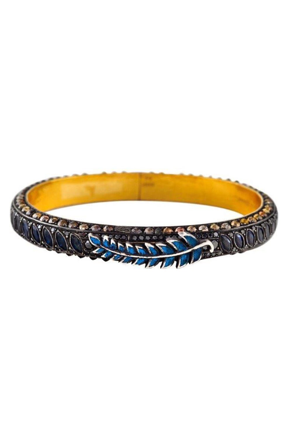 SEVAN BICAKCI-Blue Sapphire Leaf Bangled Bracelet-YELLOW GOLD