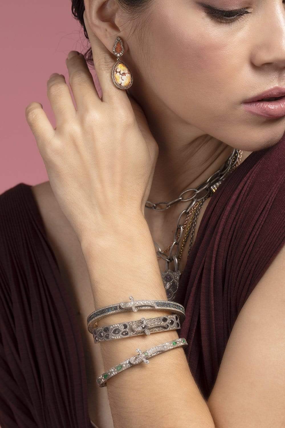 SEVAN BICAKCI-Diamond and Emerald Dagger Bangle-YELLOW GOLD