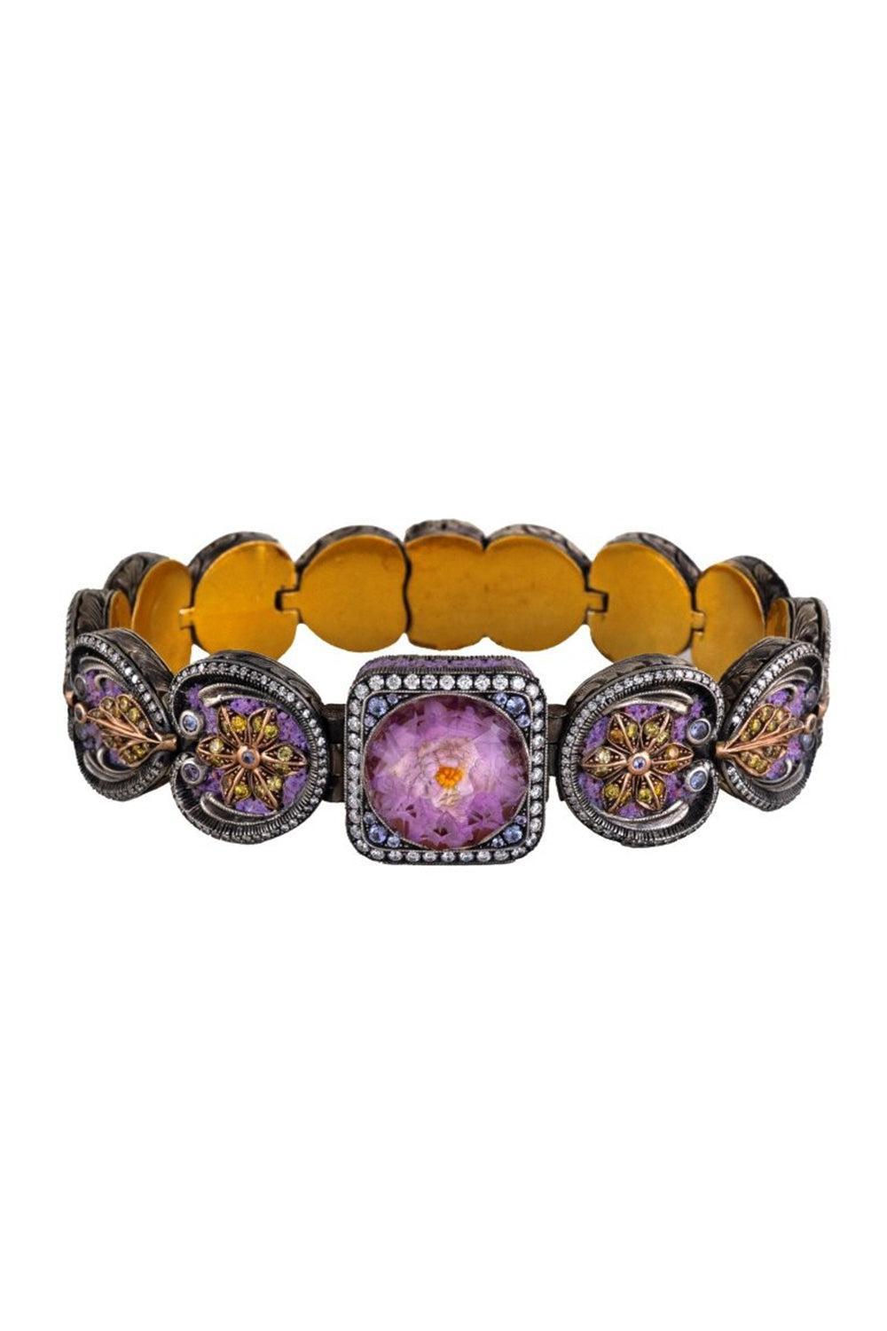 Lavender Mosaic Garden Eden Cuff Bracelet-YELLOW GOLD-JEWELRYFINE JEWELBRACELET O-SEVAN BICAKCI