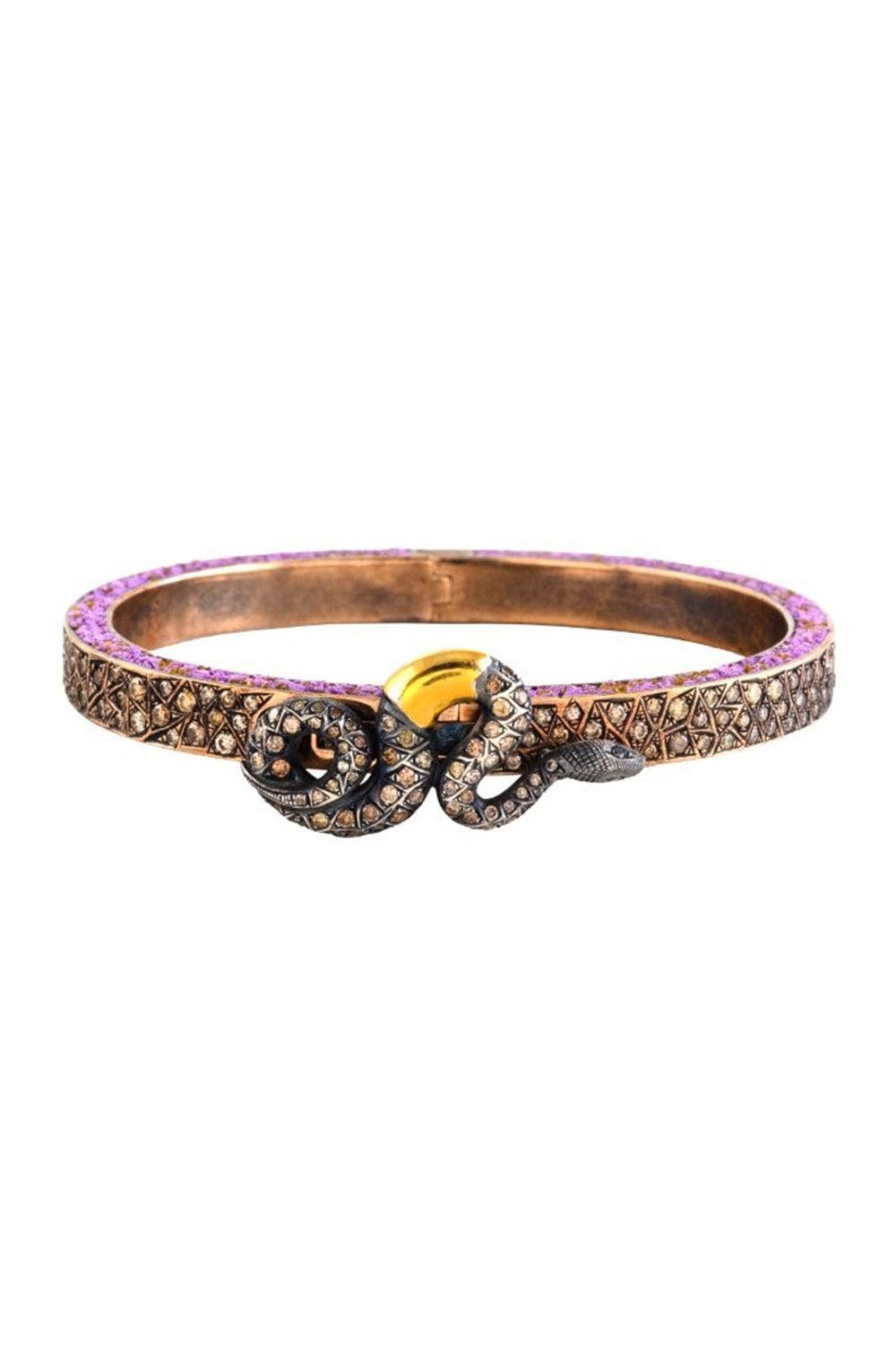Lavender Mosaic Snake Clasp Bangle Bracelet-YELLOW GOLD-JEWELRYFINE JEWELBRACELET O-SEVAN BICAKCI