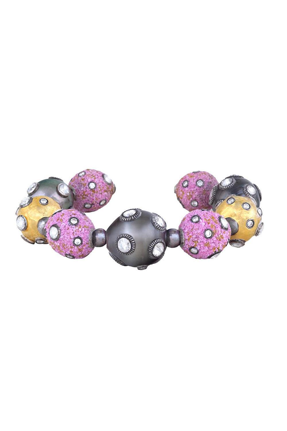 Pink Moasic Large Ball Bracelet-YELLOW GOLD-JEWELRYFINE JEWELBRACELET O-SEVAN BICAKCI