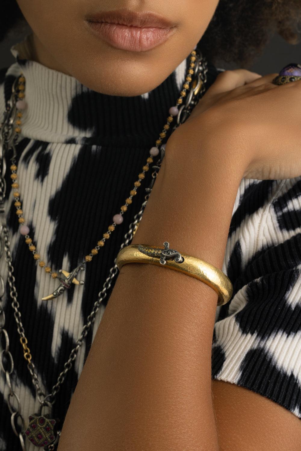 Wide Rounded Dagger Clasp Bracelet-YELLOW GOLD-JEWELRYFINE JEWELBRACELET O-SEVAN BICAKCI