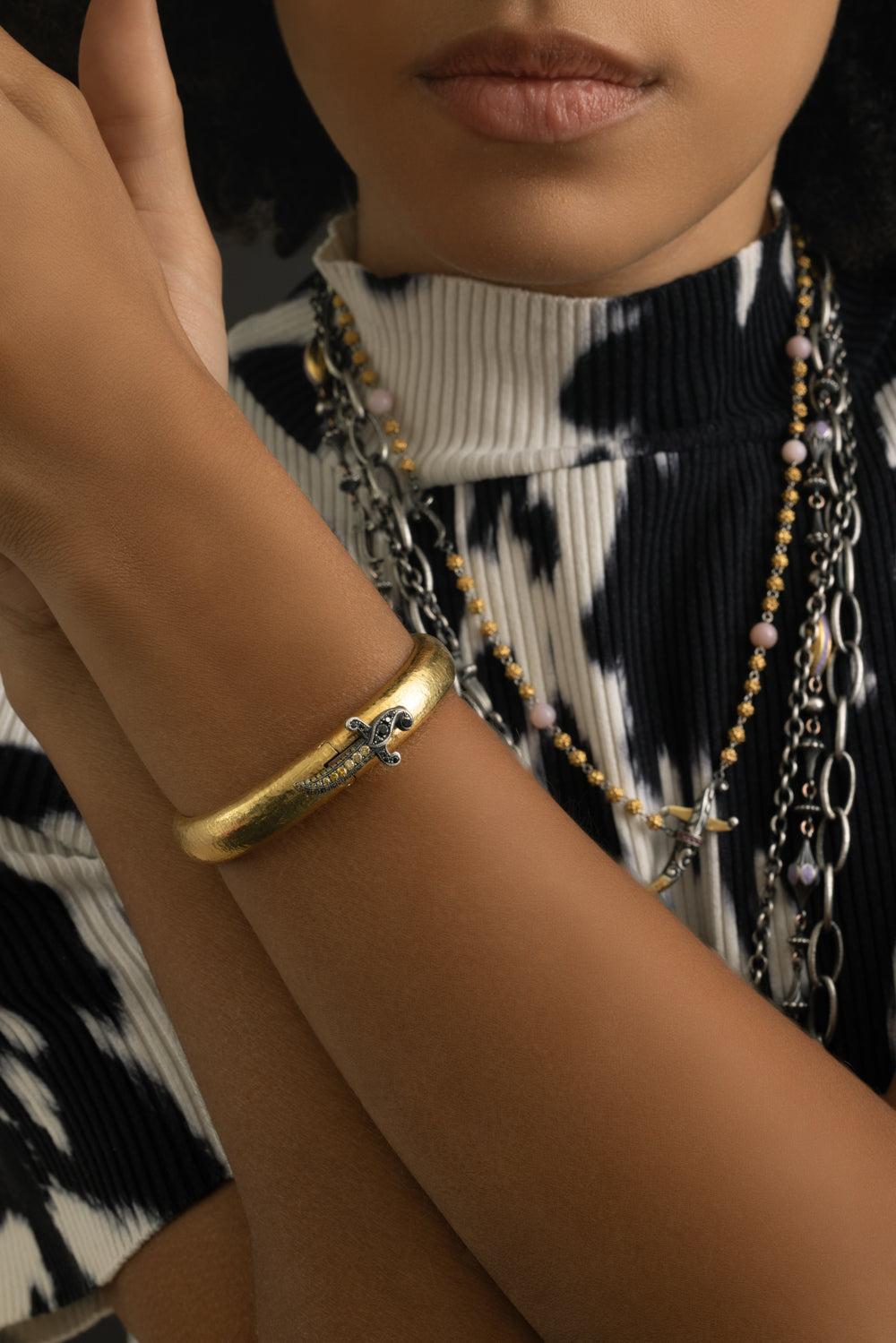 Wide Rounded Dagger Clasp Bracelet-YELLOW GOLD-JEWELRYFINE JEWELBRACELET O-SEVAN BICAKCI