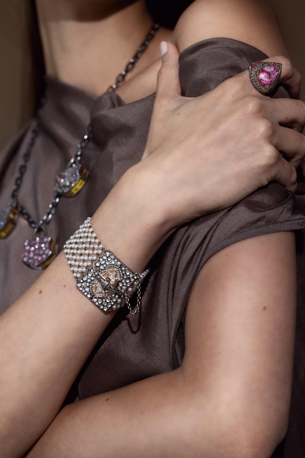 SEVAN BICAKCI-Wide Seed Pearl Bracelet-YELLOW GOLD