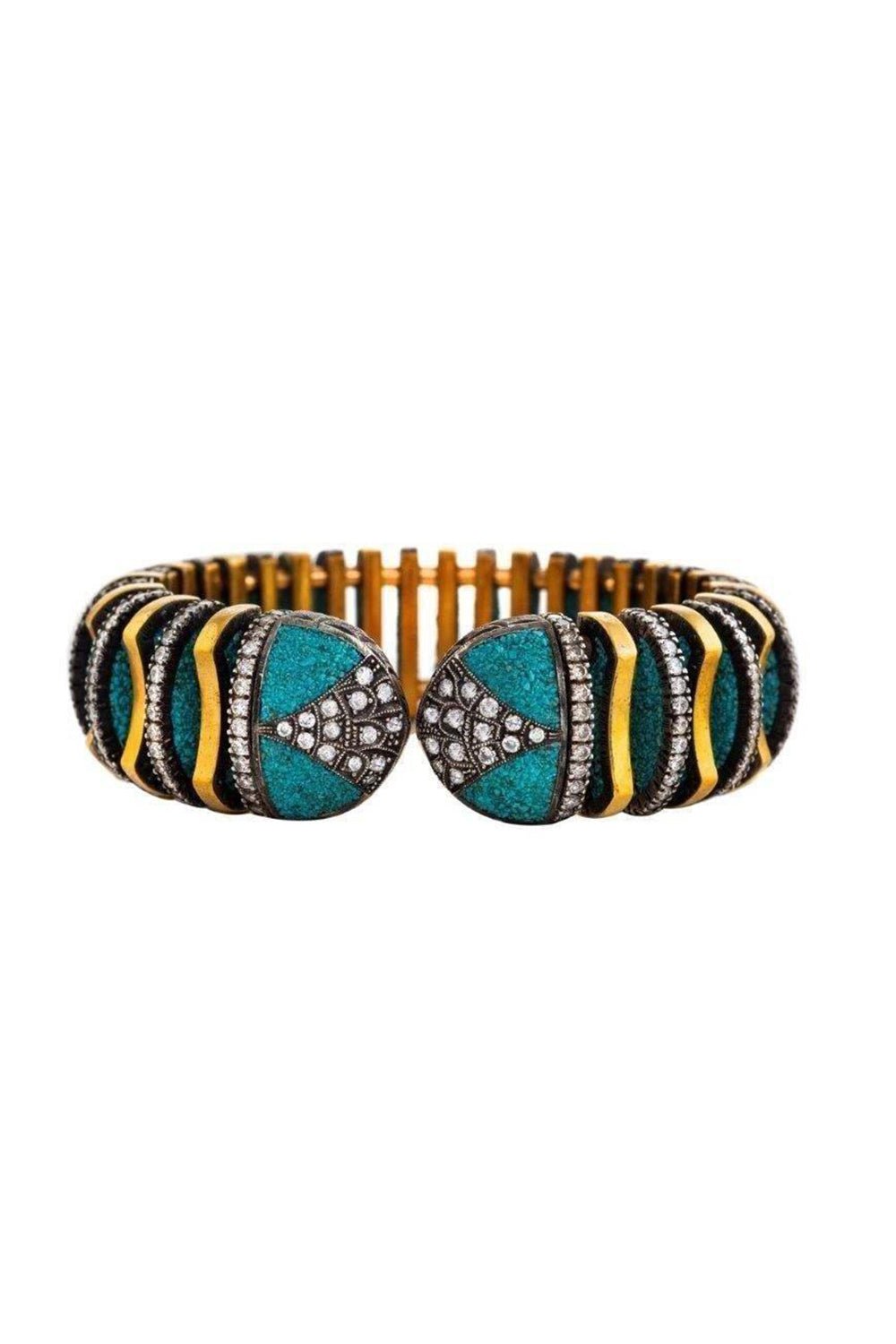 SEVAN BICAKCI-Turquoise Micro Mosaic Cuff Bracelet-YELLOW GOLD
