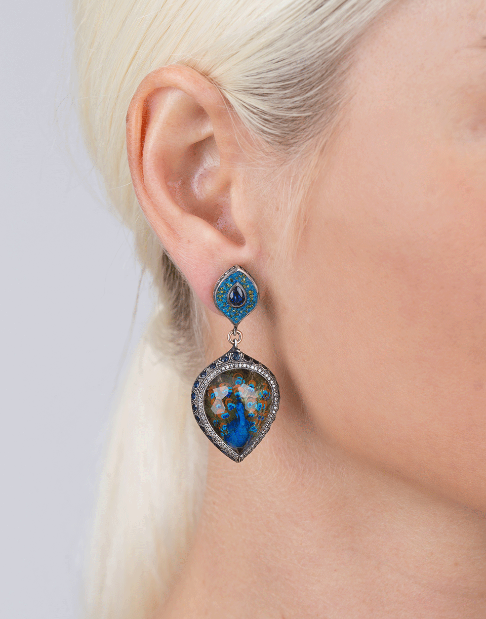 SEVAN BICAKCI-Turquoise Mosaic Peacock Earrings-ROSE GOLD