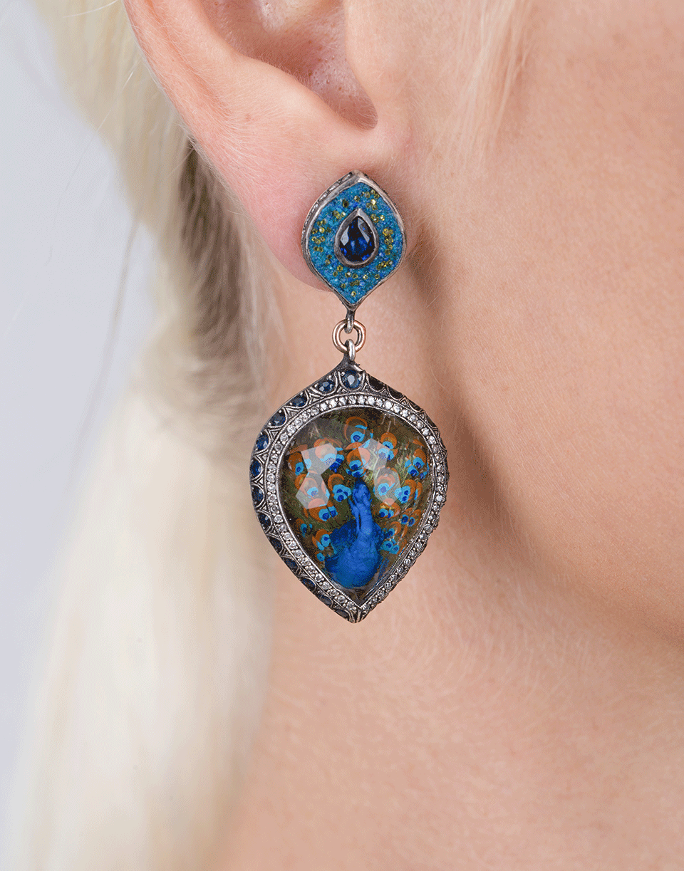 SEVAN BICAKCI-Turquoise Mosaic Peacock Earrings-ROSE GOLD