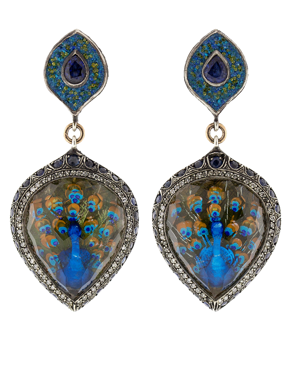 SEVAN BICAKCI-Turquoise Mosaic Peacock Earrings-ROSE GOLD