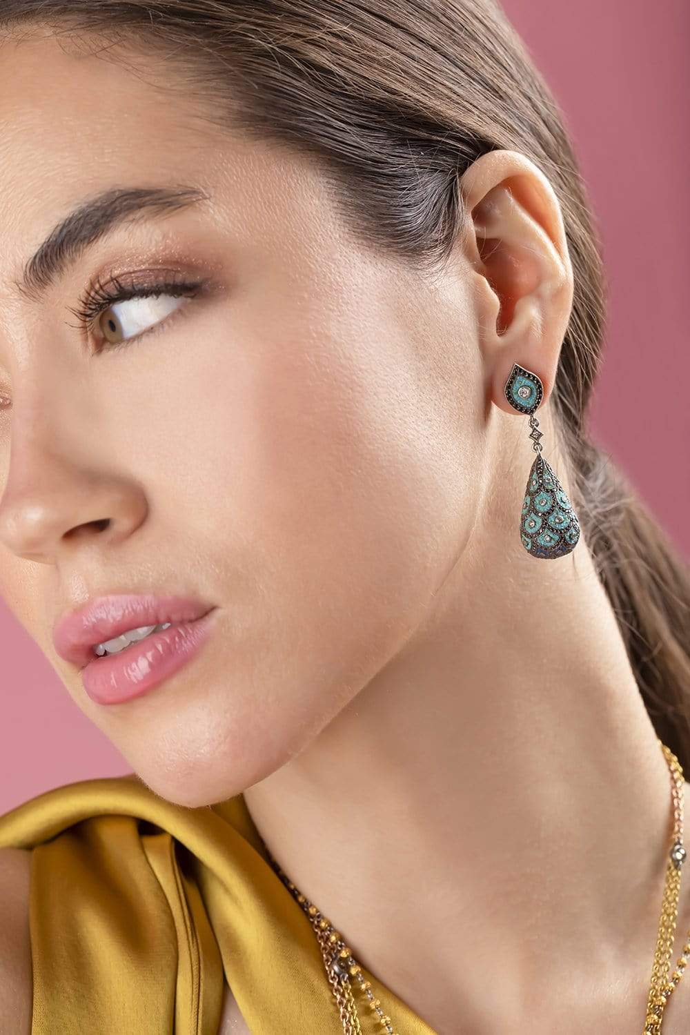 SEVAN BICAKCI-Turquoise Micro Mosaic Earrings-SILVER