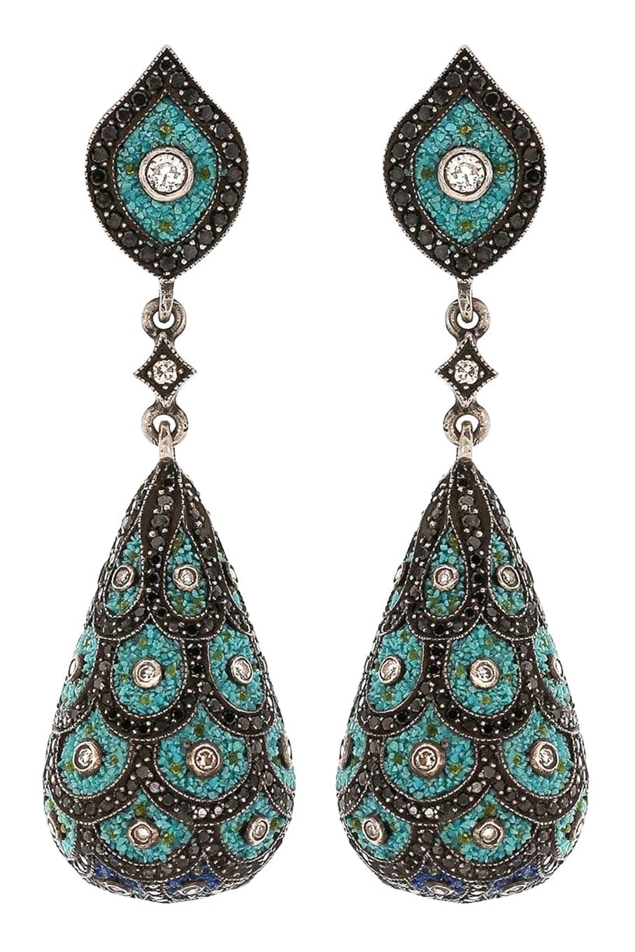 SEVAN BICAKCI-Turquoise Micro Mosaic Earrings-SILVER