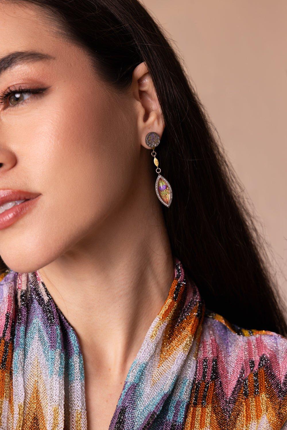 SEVAN BICAKCI-Carved Rock Quartz Floral Earrings-YELLOW GOLD