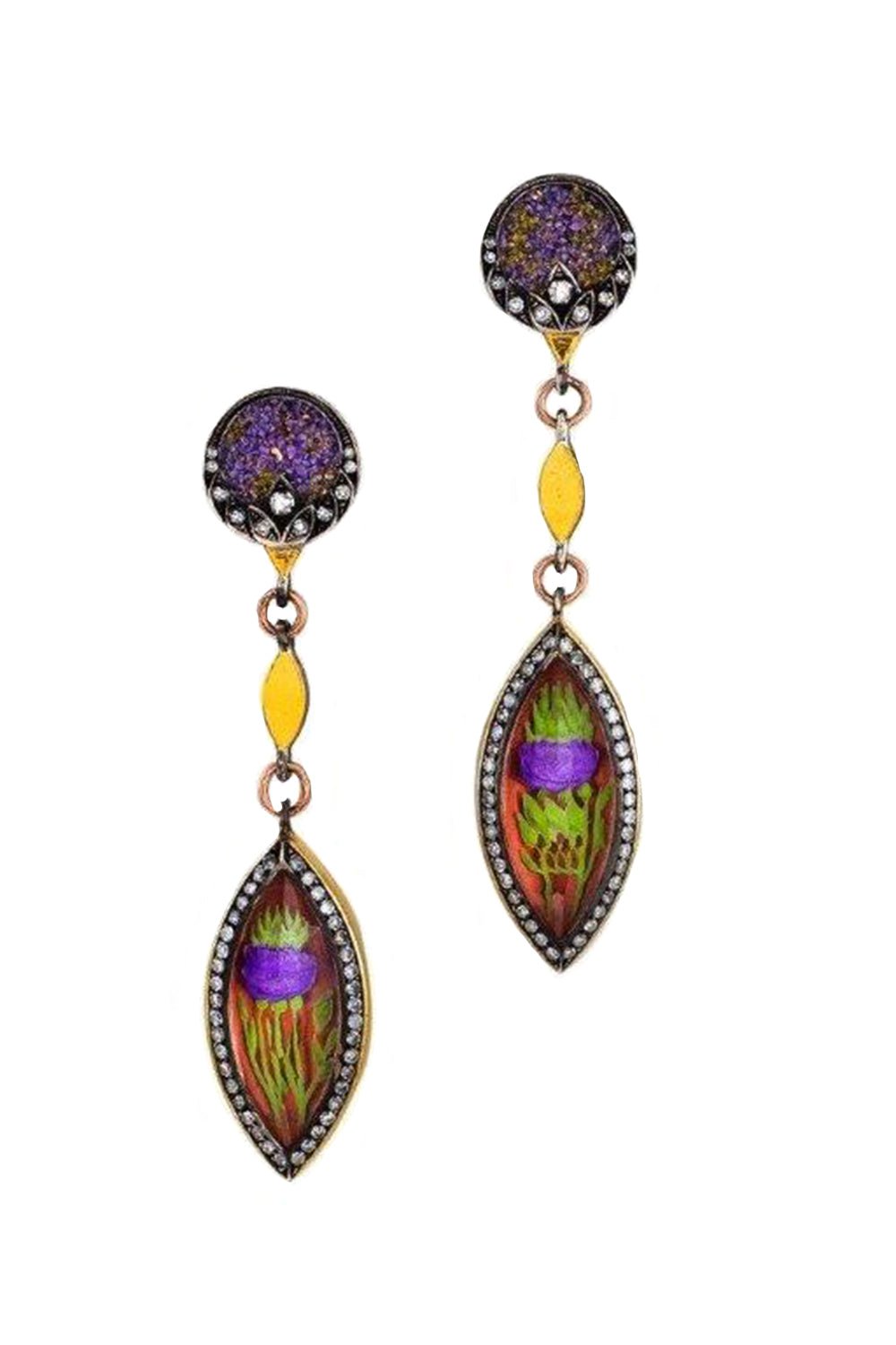 SEVAN BICAKCI-Carved Rock Quartz Floral Earrings-YELLOW GOLD