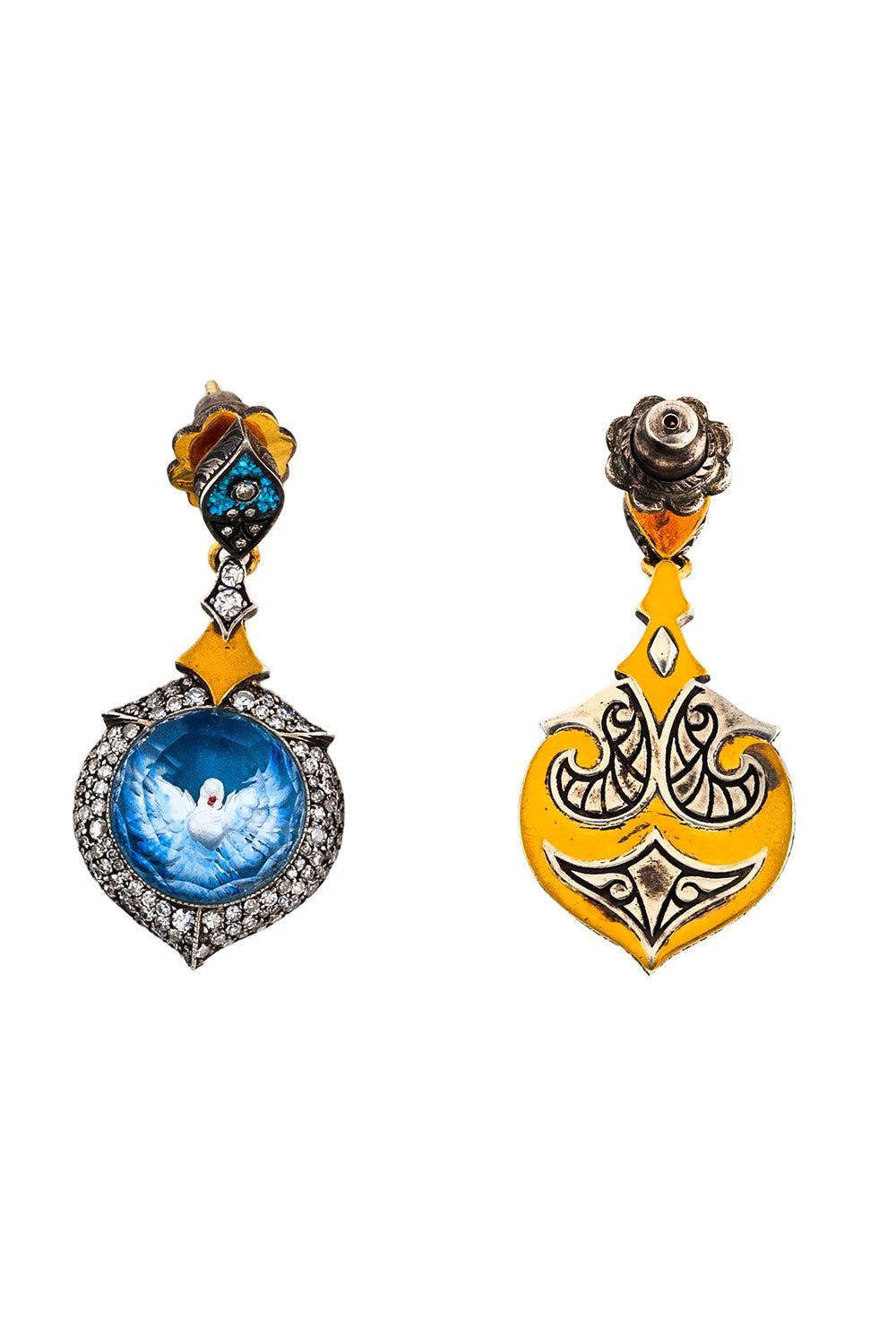 Diamond Dove Carved Drop Earrings-YELLOW GOLD-JEWELRYFINE JEWELEARRING-SEVAN BICAKCI