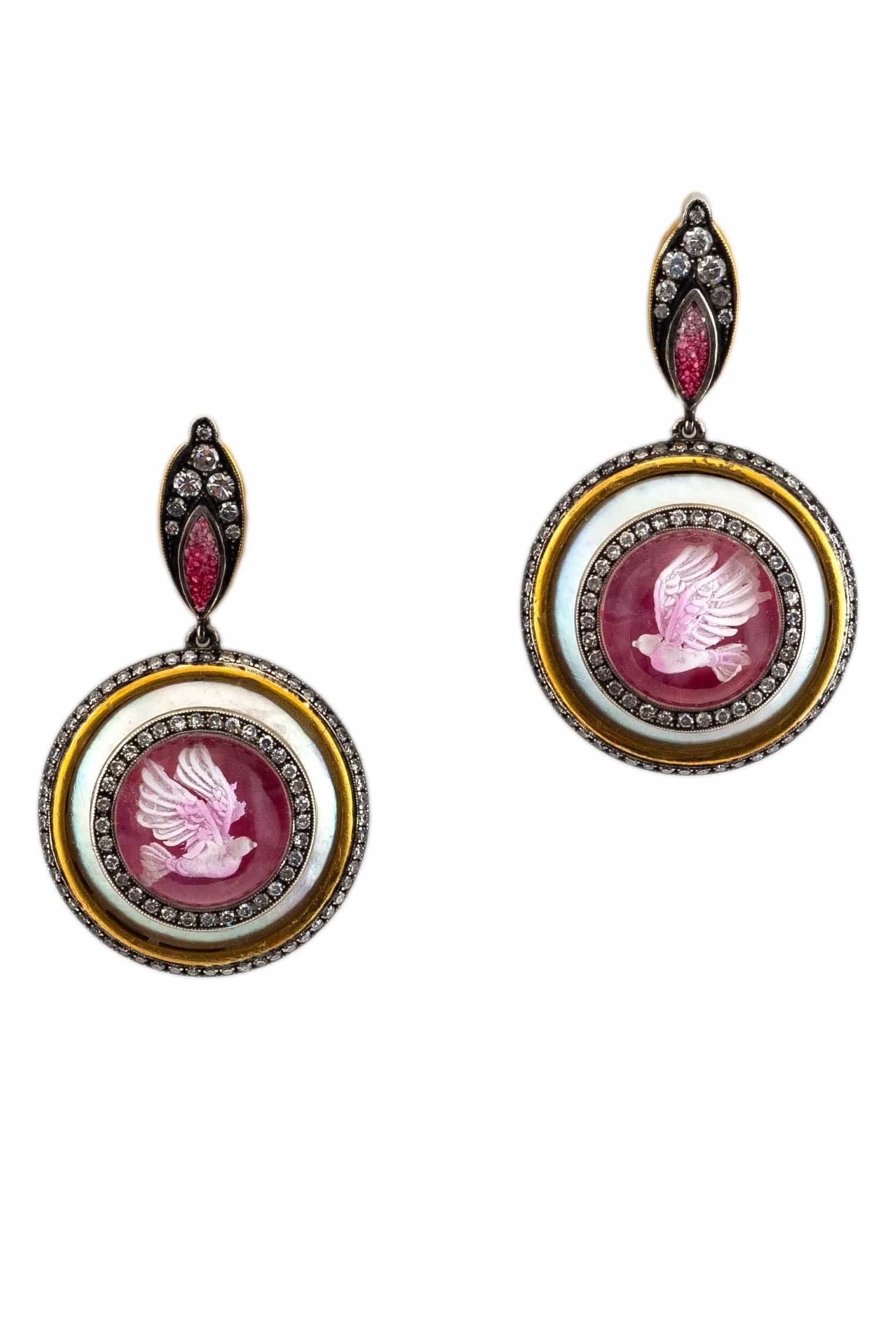 SEVAN BICAKCI-Dove in Flight Drop Earrings-YELLOW GOLD