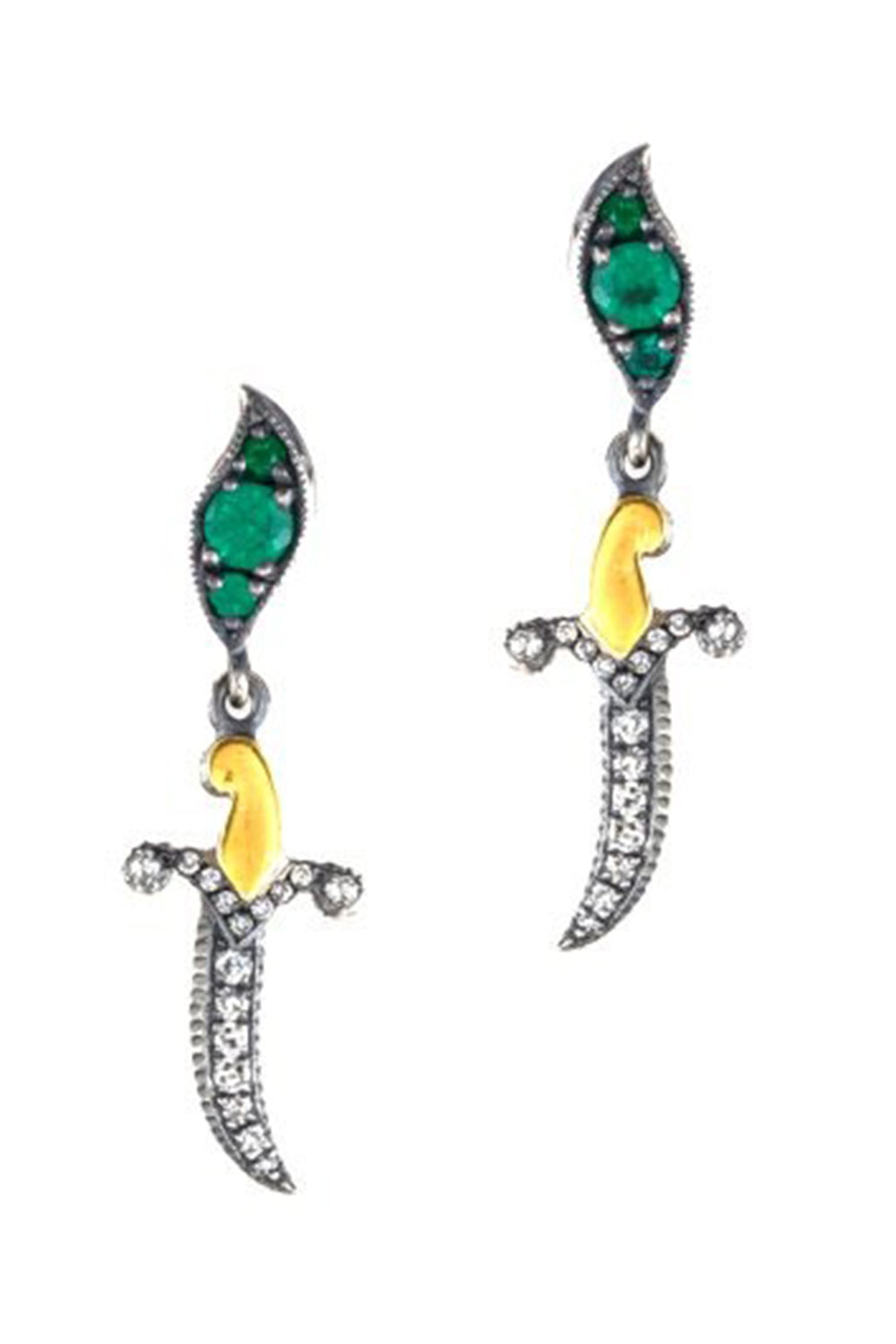 Emerald Dagger Drop Earrings-YELLOW GOLD-JEWELRYFINE JEWELEARRING-SEVAN BICAKCI