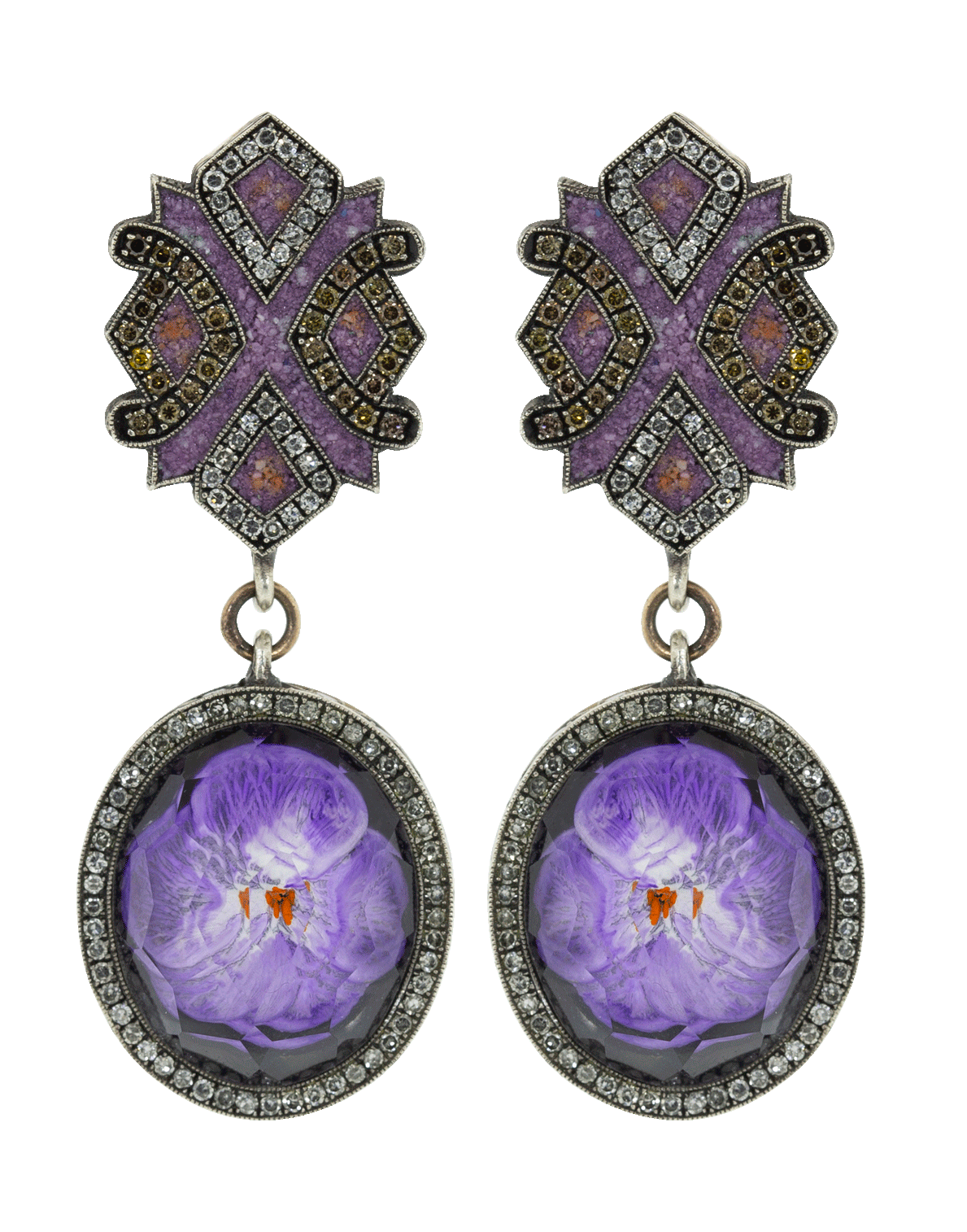 SEVAN BICAKCI-Micro Mosaic Amethyst Drop Earrings-YELLOW GOLD