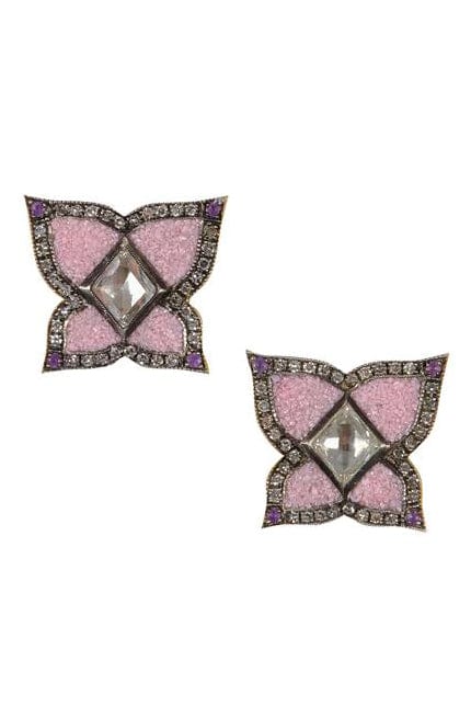 SEVAN BICAKCI-Pink Micro Mosaic Flower Studs-YELLOW GOLD