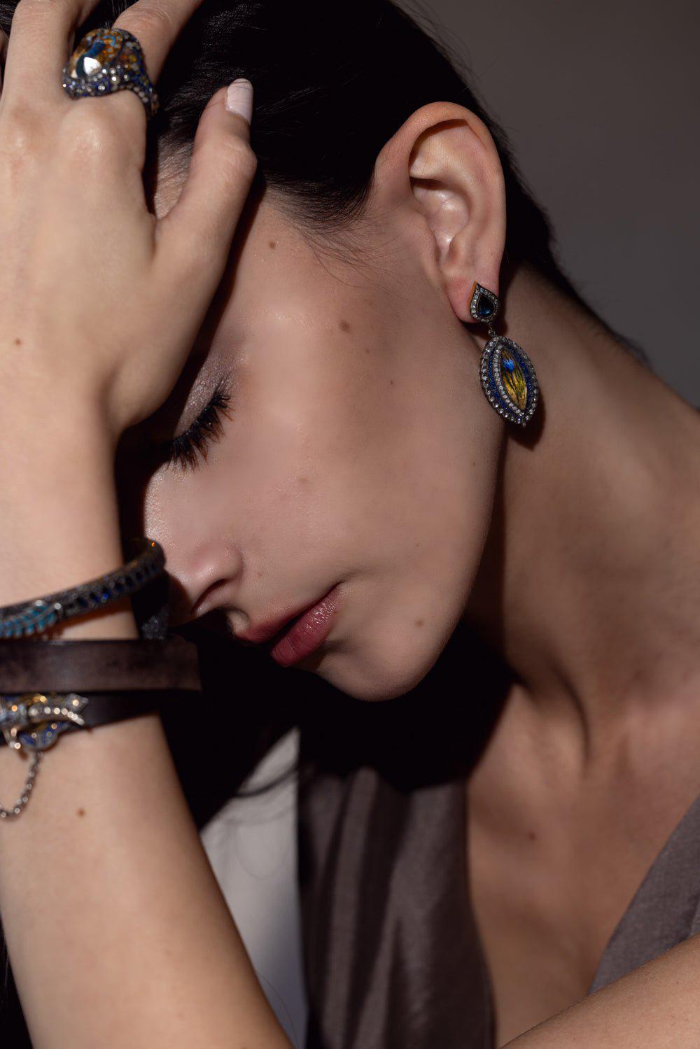 SEVAN BICAKCI-Rock Quartz Tulip Drop Earrings-YELLOW GOLD