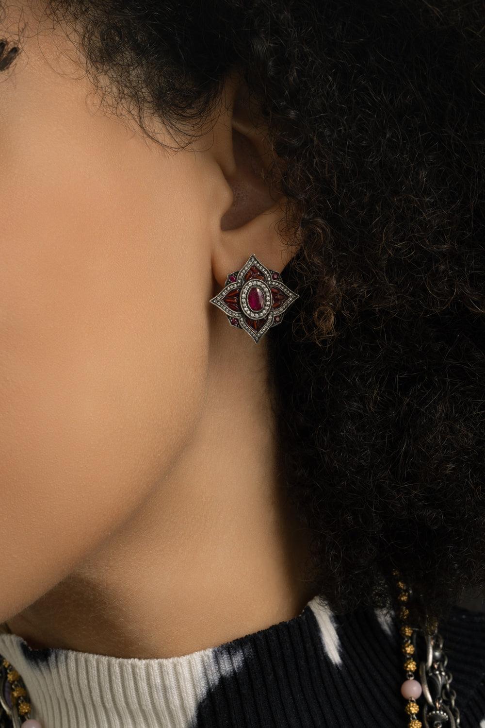 Ruby Diamond Pomegranite Seed Earrings-YELLOW GOLD-JEWELRYFINE JEWELEARRING-SEVAN BICAKCI