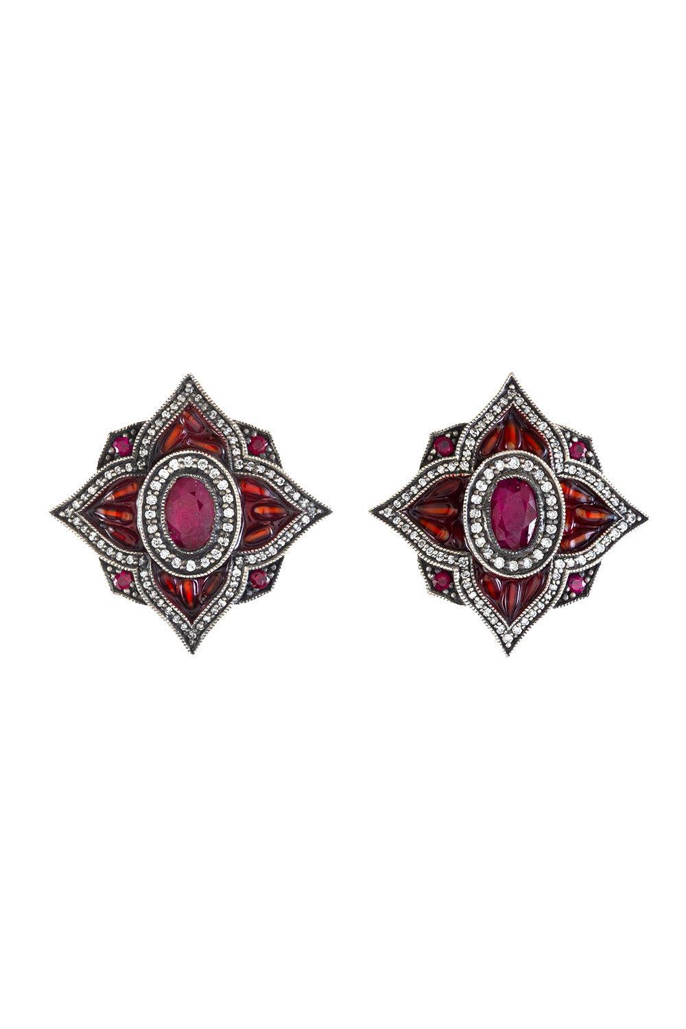 Ruby Diamond Pomegranite Seed Earrings-YELLOW GOLD-JEWELRYFINE JEWELEARRING-SEVAN BICAKCI