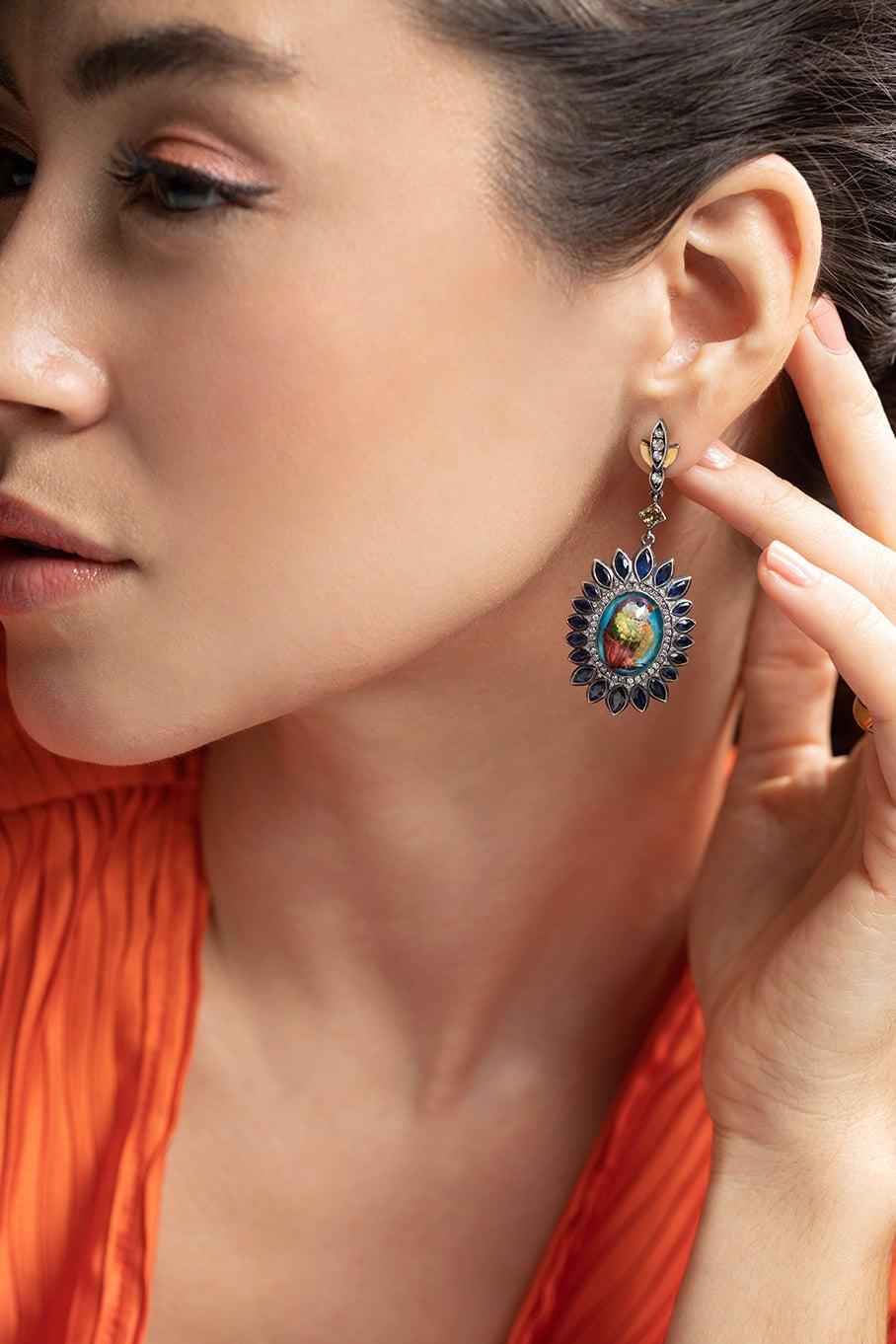 SEVAN BICAKCI-Sapphire Diamond Bird Drop Earrings-YELLOW GOLD