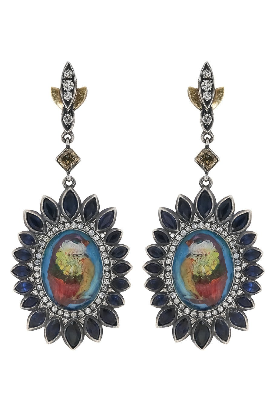 SEVAN BICAKCI-Sapphire Diamond Bird Drop Earrings-YELLOW GOLD