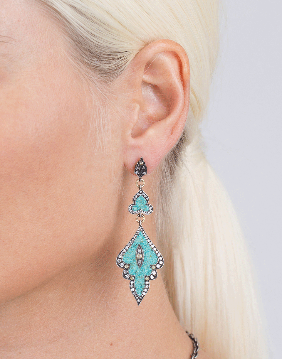 SEVAN BICAKCI-Turquoise Mosaic Shield Earrings-YELLOW GOLD