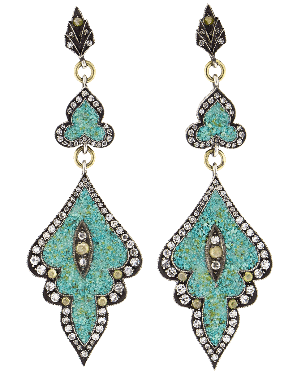 SEVAN BICAKCI-Turquoise Mosaic Shield Earrings-YELLOW GOLD