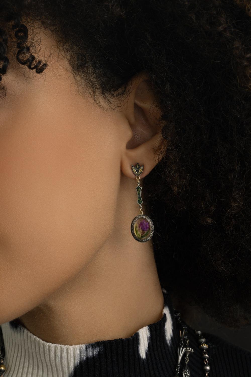 Yellow Diamond Fluer Drop Earrings-YLGOLD-JEWELRYFINE JEWELEARRING-SEVAN BICAKCI
